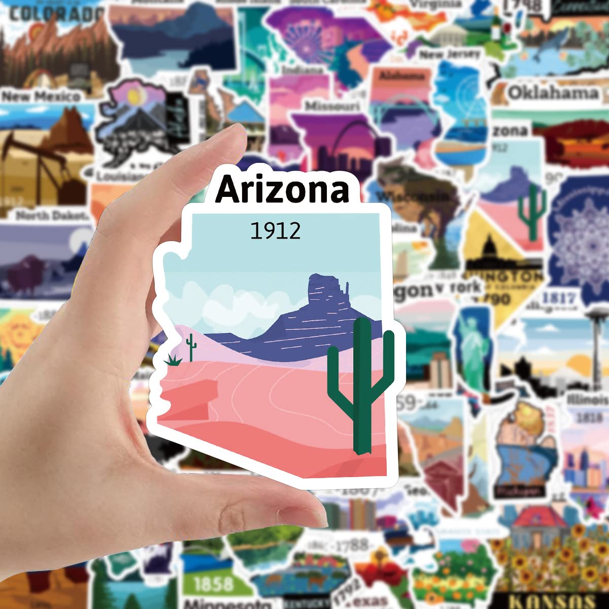 50Pcs USA Map Stickers - Waterproof Vinyl Decals for Water Bottles, Laptops, Phones & Scrapbooks | Fun Travel-Themed Stickers for Kids, Teens & Adults | Perfect for Travel Accessories, School Projects & DIY Crafts