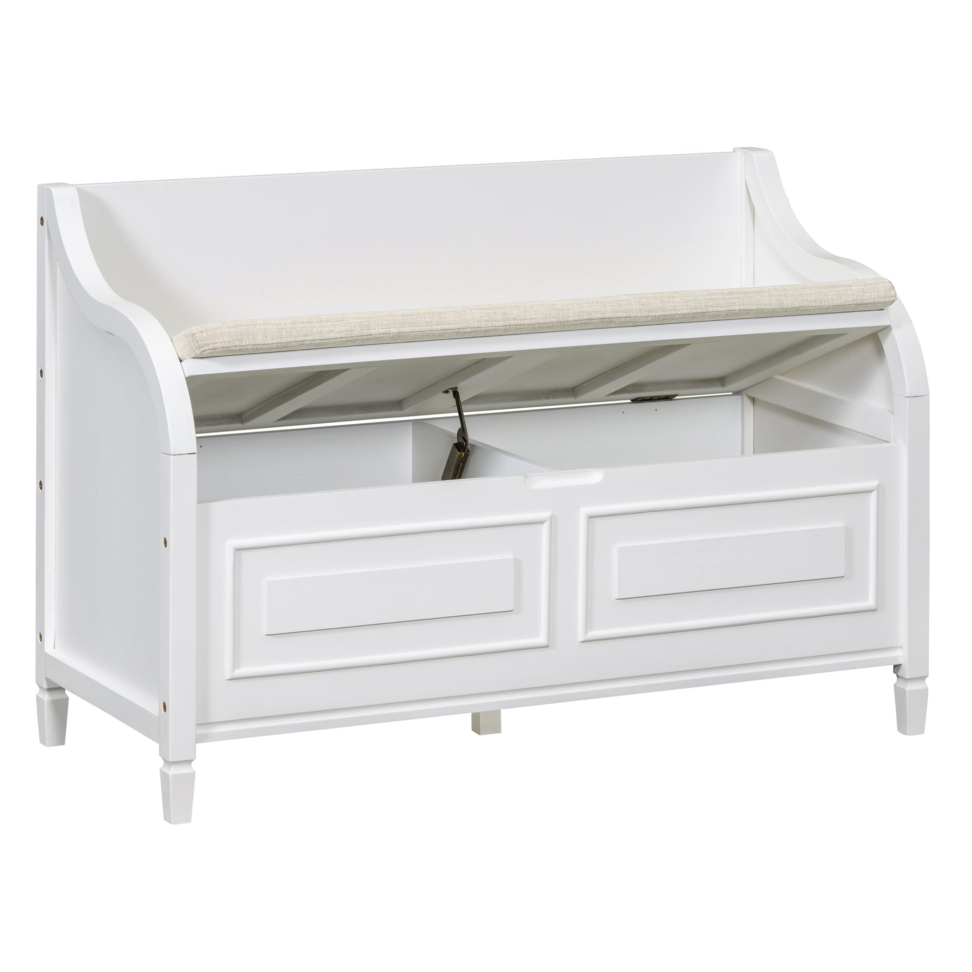Lift Top Storage Bench with Drawers - Shoe Organizer Bench with Safety Hinge & Cushioned Seat - Entryway Furniture for Hallway, Bedroom, Living Room (White)