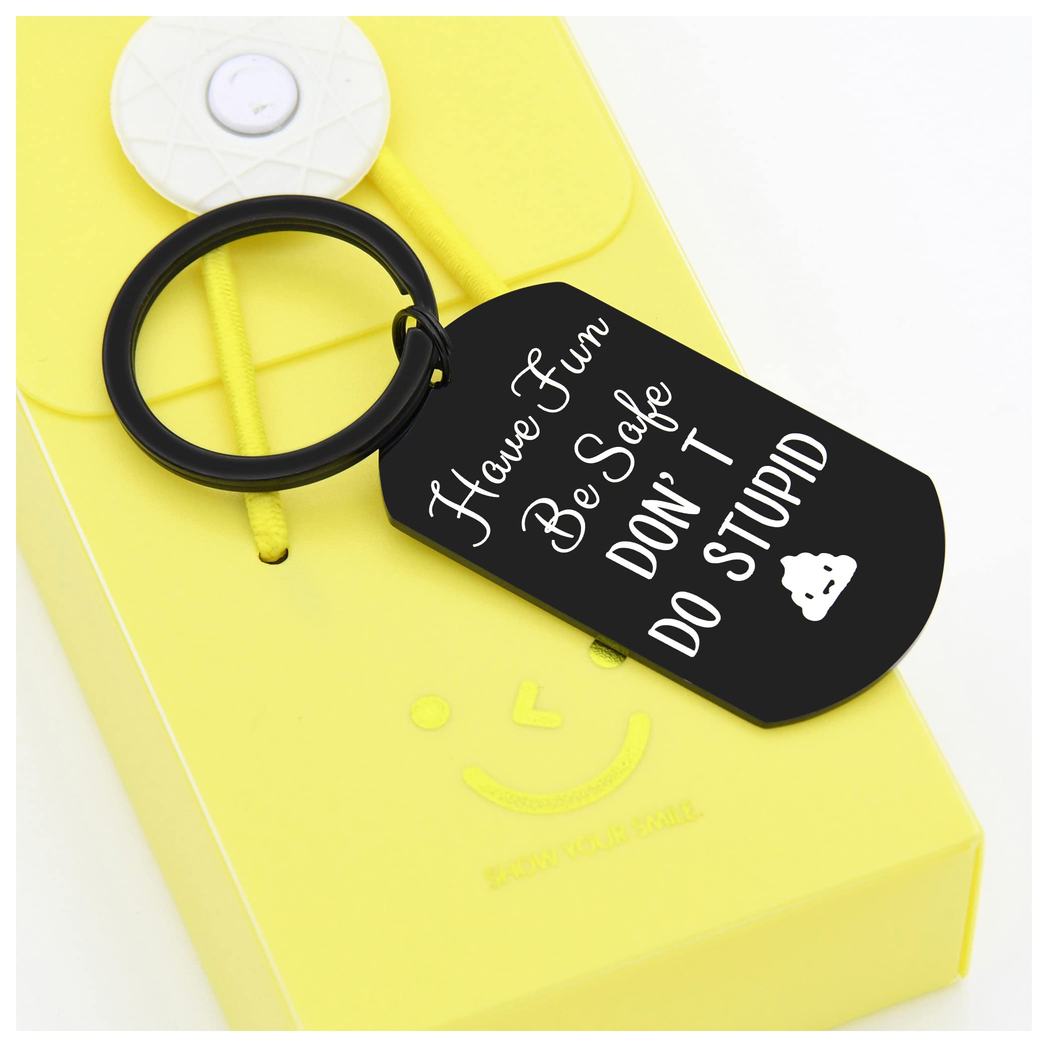 TTYK Have Fun Be Safe Don't Do Stupid Keychain - Inspirational Car Key Accessory for New Drivers, Graduation Gifts, Teen Drivers & College Students - Perfect for Key Rings, Backpacks & Daily Motivation