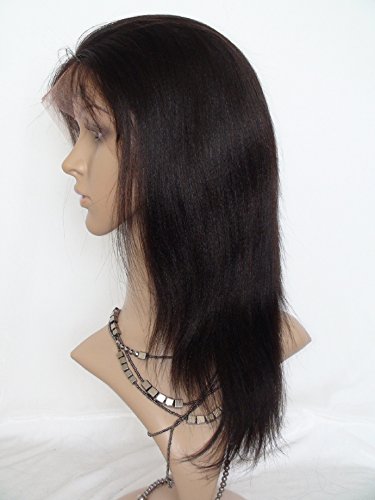 Premium Glueless Full Lace Human Hair Wig - 100% Real Peruvian Virgin Remy Hair in Yaki Texture Color #2 by DaJun | Natural Look for Daily Wear, Cosplay & Special Occasions