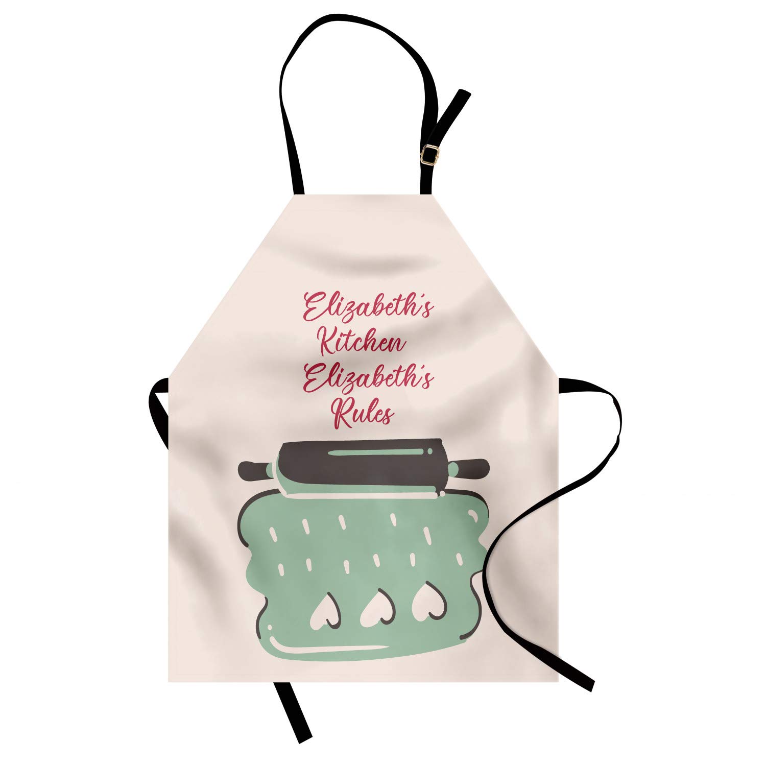 Ambesonne Personalized Chef Apron for Baking & Cooking - Cartoon Love Design with Rolling Pin & Dough Heart Motif - Adjustable Unisex Kitchen Bib for Adults (Almond Green) - Perfect for Home Cooks, Bakers & Culinary Enthusiasts