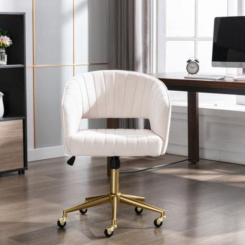 CARBRO Ergonomic Home Office Chair with Wheels - Modern Swivel Task Chair for Desk Work, Retro Style Accent Chair in Beige - Perfect for Home Office, Study Room & Workspace
