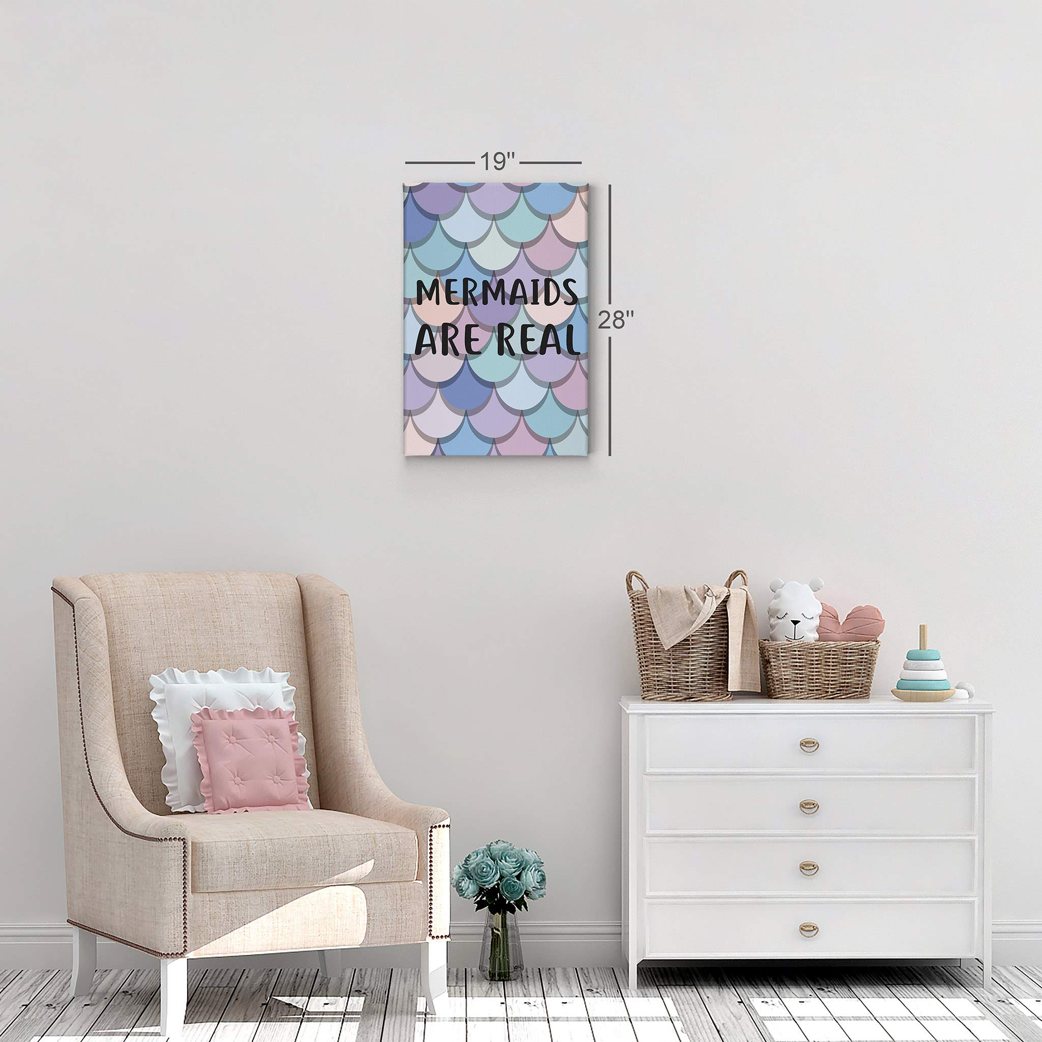 Smile Art Design 'Mermaids Are Real' Quote Canvas Print - Mermaid Wall Art for Kids Room, Nursery & Baby Room Decor - Ready to Hang, Made in USA (28x19 Inches) - Perfect for Themed Bedrooms, Playrooms & Gift Ideas