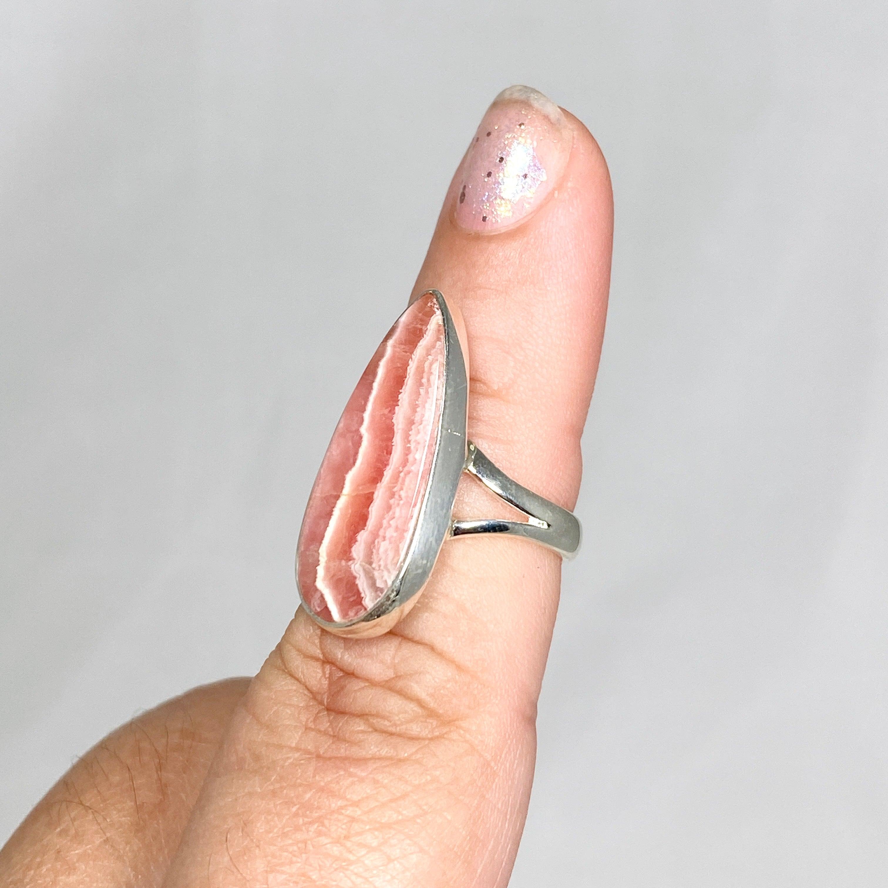 Rhodrosite Teardrop Ring for Women - Size 7 Sterling Silver Jewelry KRGJ3162 - Perfect for Valentine's Day Gift, Anniversary & Special Occasions