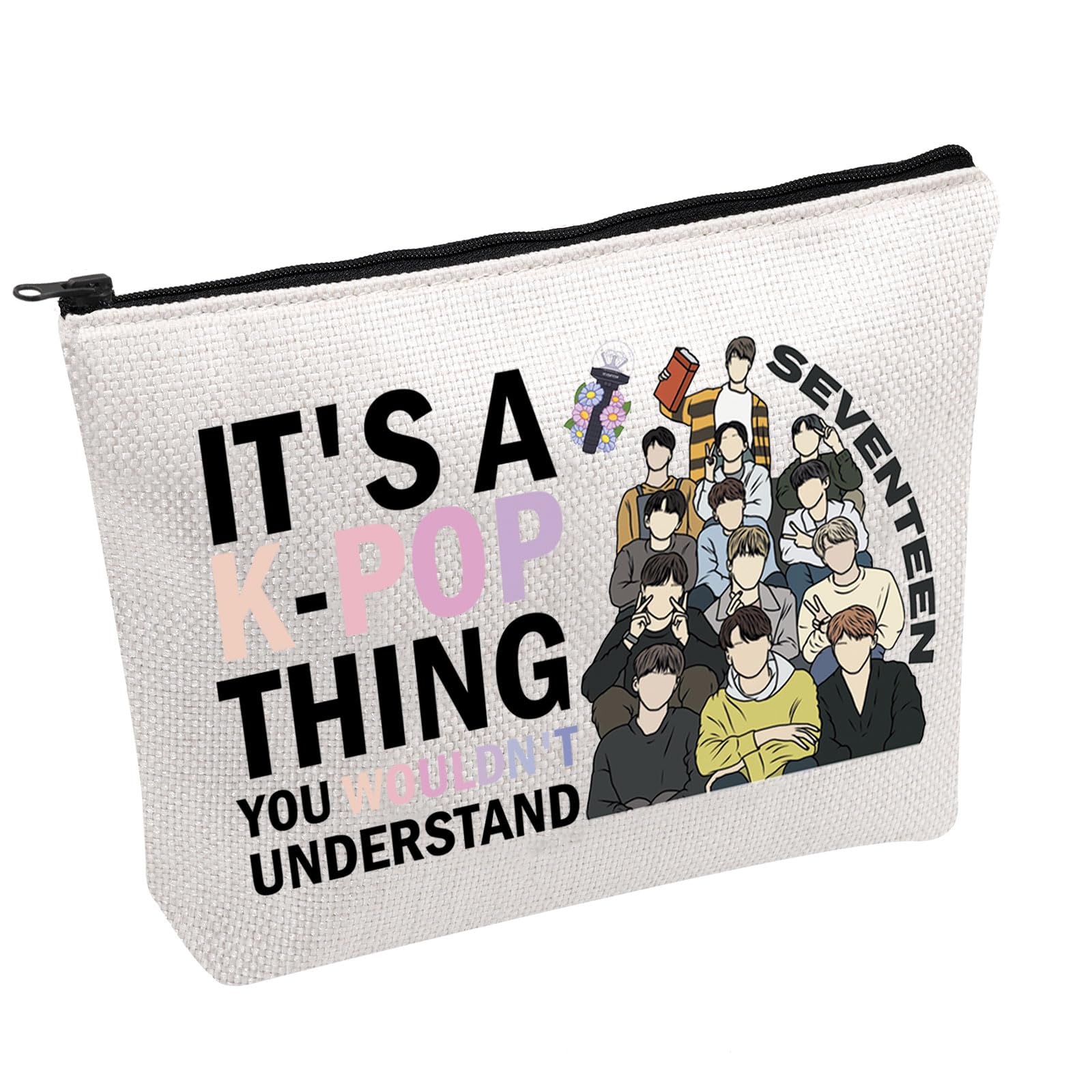 UJIMS K-Pop Seventeen Makeup Bag - Official K-Pop Merchandise for Fans - Music Album Inspired Cosmetic Pouch - Perfect Gift for K-Pop Lovers - Use for Travel, School & Concert Essentials
