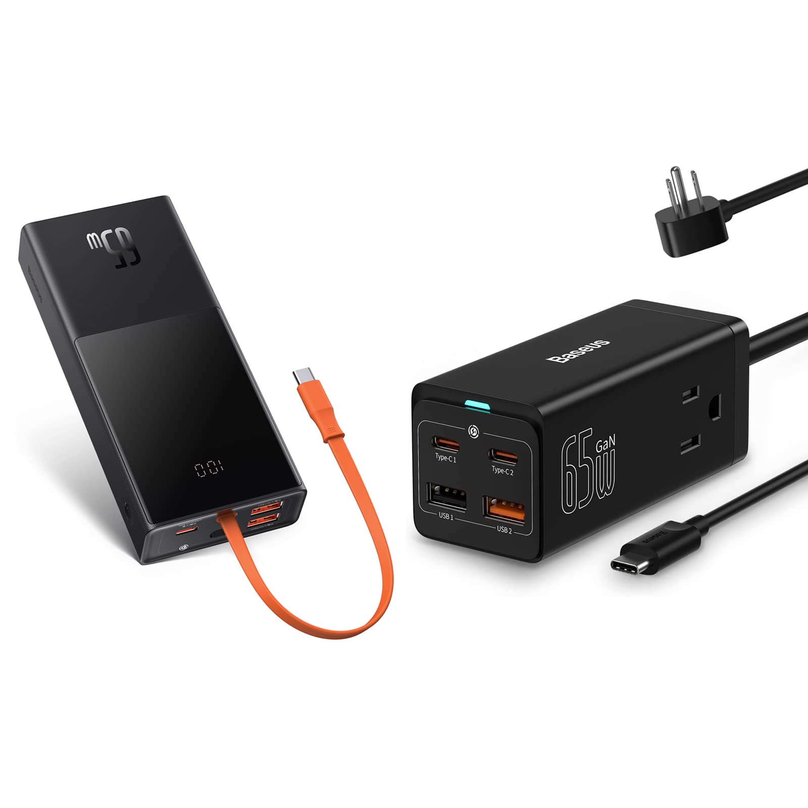 Baseus 65W GaN3 USB C Fast Charger & 20000mAh Power Bank - PD 3.0 Laptop Charging Station for MacBook Pro/Air, iPhone 15/14, Samsung Galaxy - Perfect for Travel, Office & Home Use