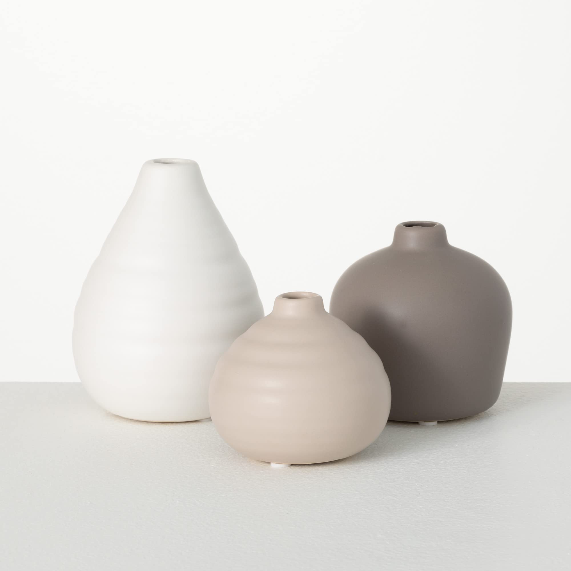 Modern Ceramic Bud Vase Set of 3 - Elegant Centerpiece for Table, Shelf, Coffee Table & Mantle Decor | Perfect for Weddings, Home Decor & Floral Arrangements