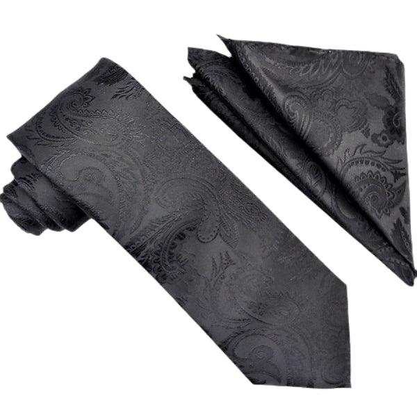Stylish Black Paisley Tie and Pocket Square Set for Men - Perfect for Weddings, Business Meetings & Formal Events