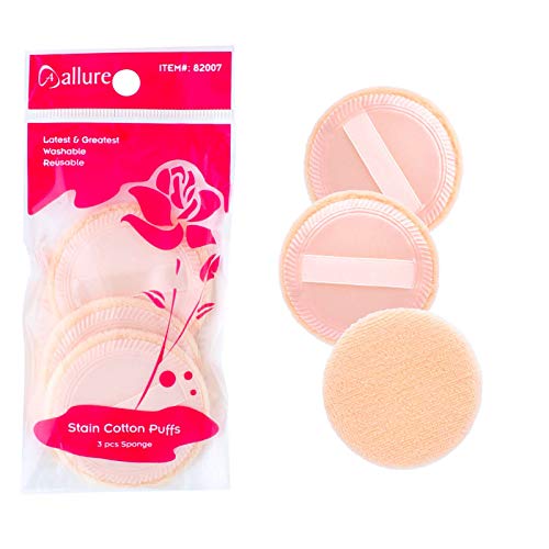 Allure 3-Pack Premium Cotton & Satin Cosmetic Powder Puffs for Loose & Pressed Powder - Soft Makeup Blending Sponge for Foundation, Liquid Cream, Face & Body - Perfect for Home, Travel & Professional Makeup Application