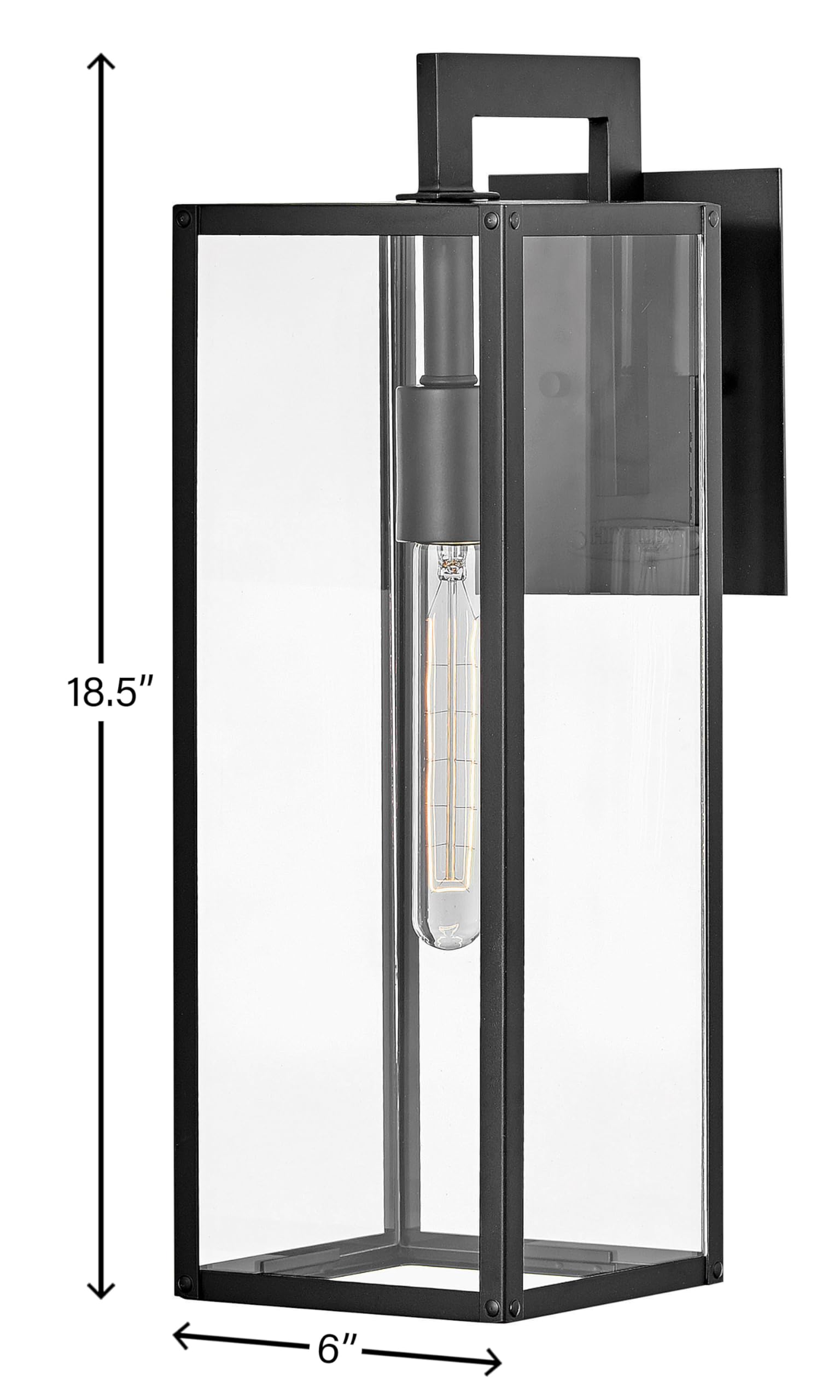 Hinkley Max 2594BK Medium Outdoor Wall Mount Lantern - Hand-Welded Aluminum Frame, Clear Glass Panels, Contemporary Industrial Style - Black - Perfect for Porch, Patio, and Garden Lighting