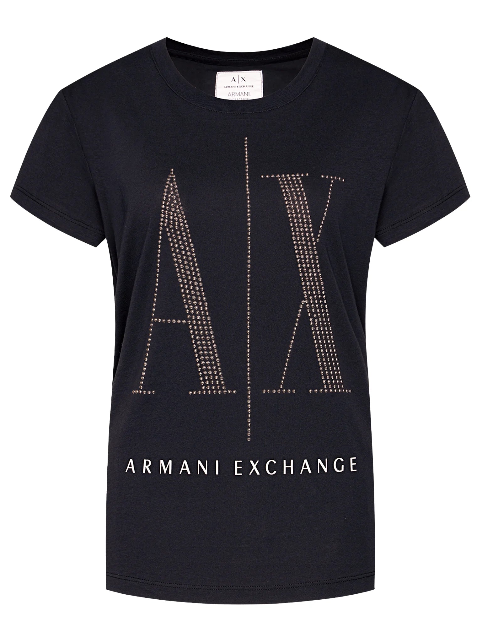 Armani Exchange Women's Navy Blue & Silver Stud Large Logo T-Shirt | Fashion Casual Tee for Everyday Wear, Outings & Street Style