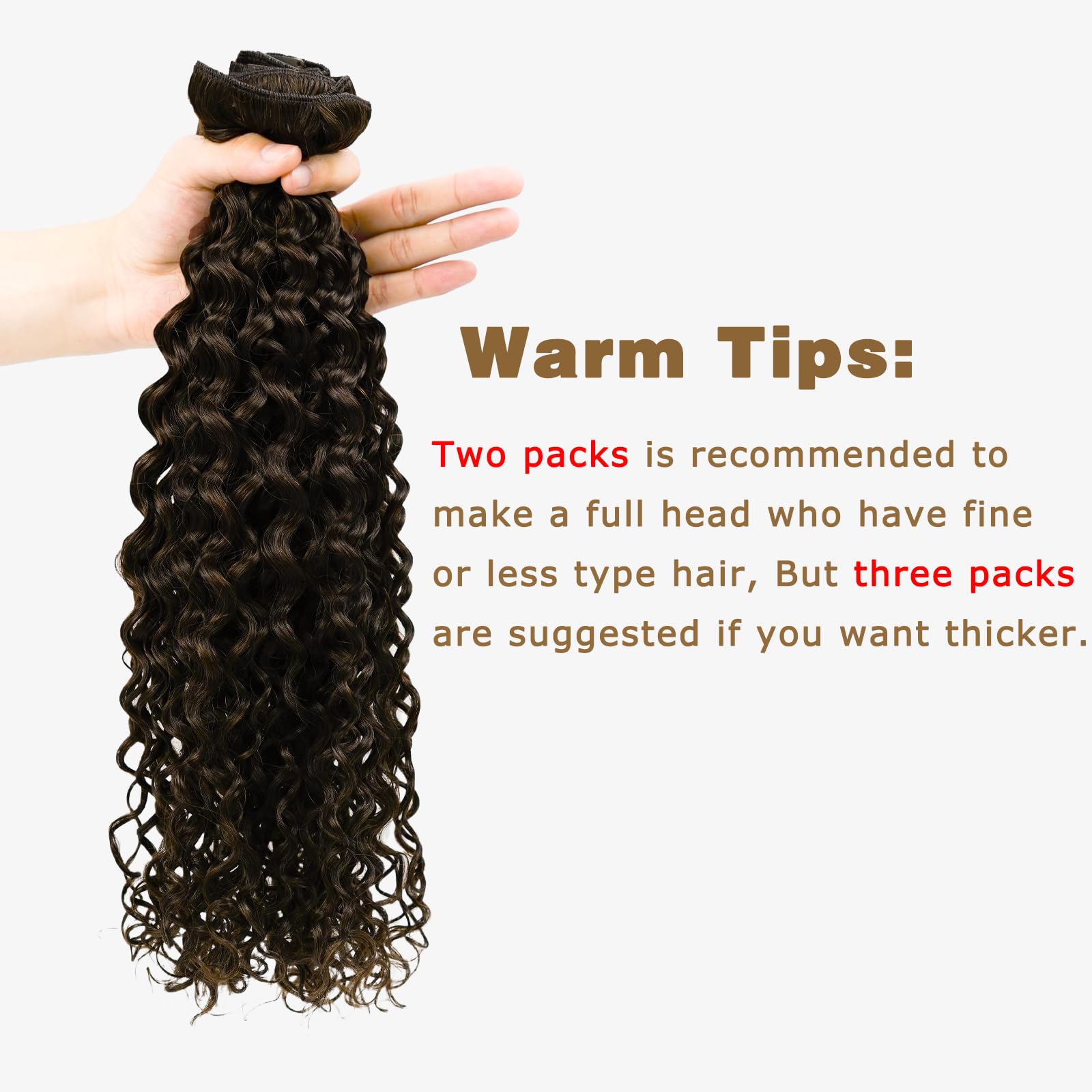 7pcs Curly Human Hair Clip-in Extensions with 16 Clips - 120g Soft Thick Wavy Real Human Hair in Dark Brown #2 for Volume & Length - Perfect for Parties, Weddings & Daily Styling