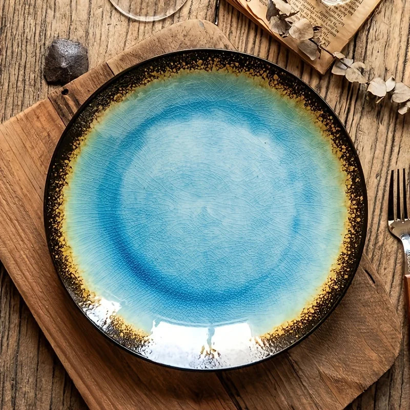 Premium Lava Glaze Ceramic Dinner Plate Set - Elegant & Durable Porcelain Plates for Everyday Dining, Restaurants, or Special Occasions