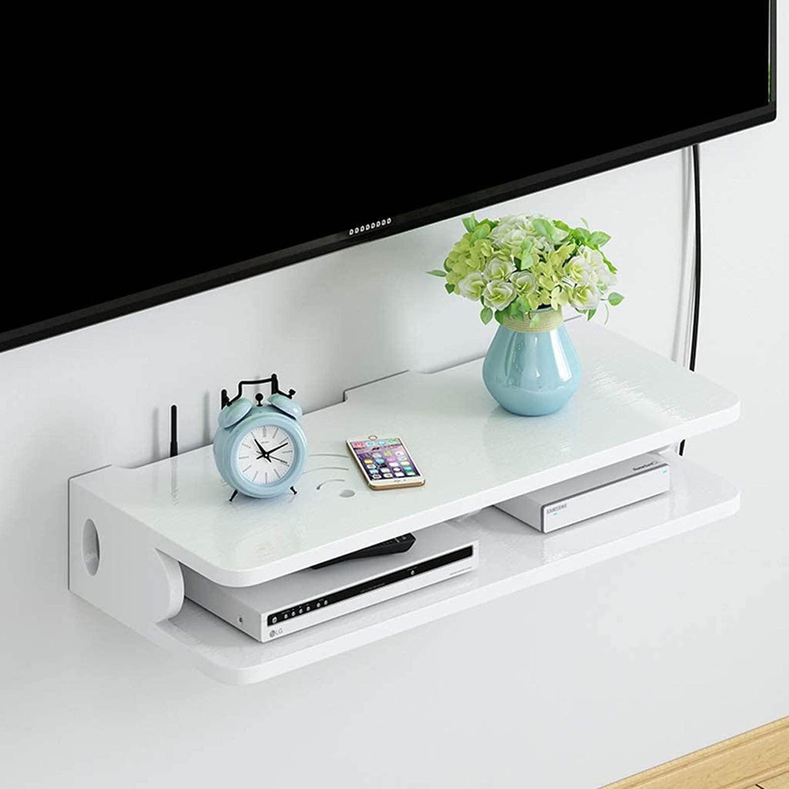 LJXX 48 Inch Solid Wood Wall Mounted TV Stand - Floating Shelf Set for TV, Media Console, Game Storage & Entertainment - Perfect for Living Room, Bedroom & Home Theater Setup