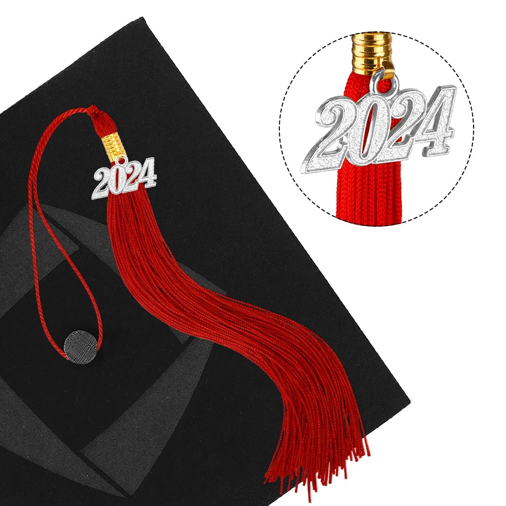 2024 Graduation Tassel with Silver Year Charm - Decorative Cap Tassel for High School & College Graduation Ceremonies - Perfect for Graduation Decor, Keepsakes & Photo Props