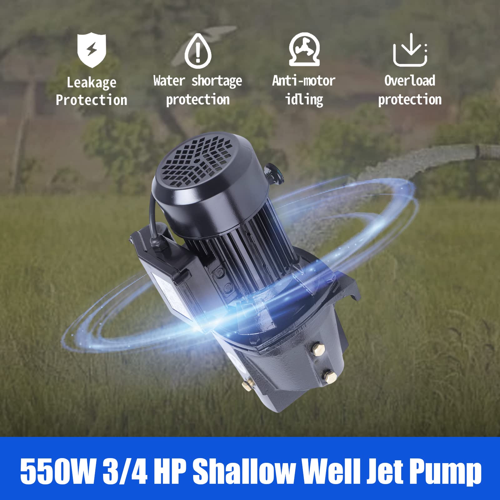 TBVECHI 3/4 HP Shallow Well Jet Pump with Adjustable Pressure Switch - 550W Cast Iron Water Pump for Home, Garden, Farm & Pool Use - Heavy Duty Shallow Well Pump for Irrigation, Lawn Watering & Household Water Supply (US Stock)
