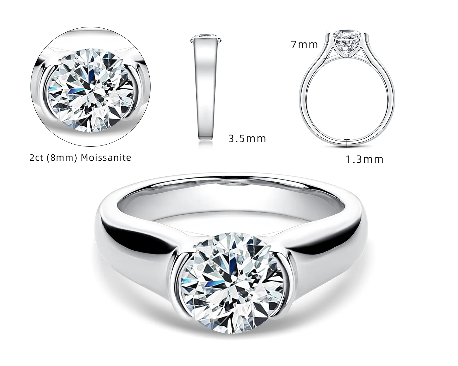 2.0 Carat Moissanite Engagement Ring for Women - Sterling Silver Round Cut Wedding Band - Anniversary & Promise Ring Gift - Perfect for Proposals, Bridal Jewelry & Special Occasions