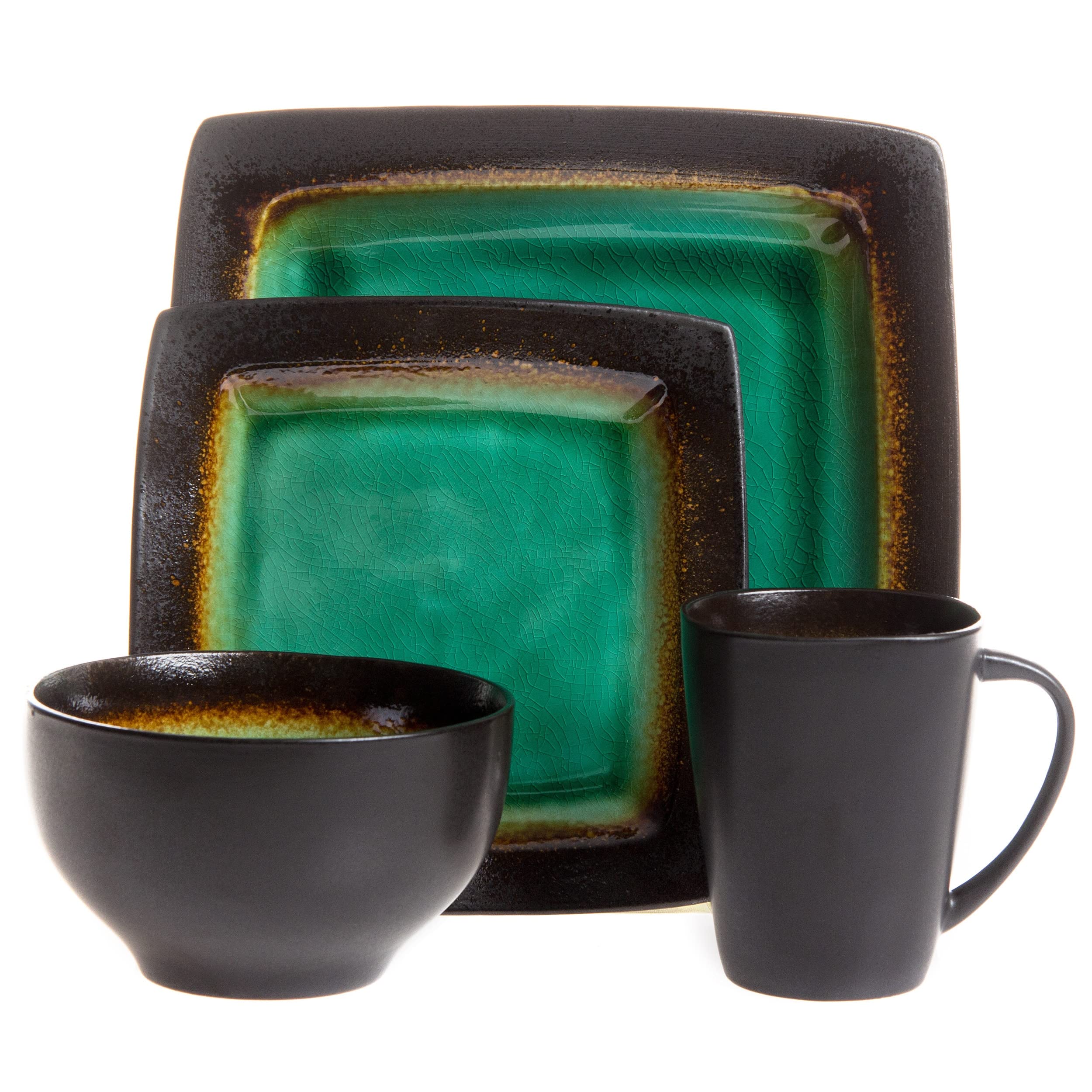 Ocean Paradise 16-Piece Square Stoneware Dinnerware Set - 8