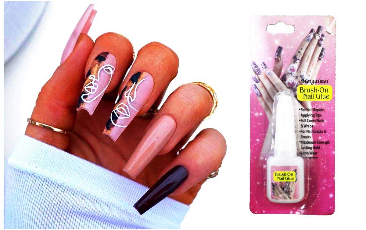 Assfo White Acrylic Fake Nails for Nail Art - 24pcs Full Cover Press on Nails with Nail Glue 10g Kit - Perfect for Salon, Home Manicure & Party Nail Designs