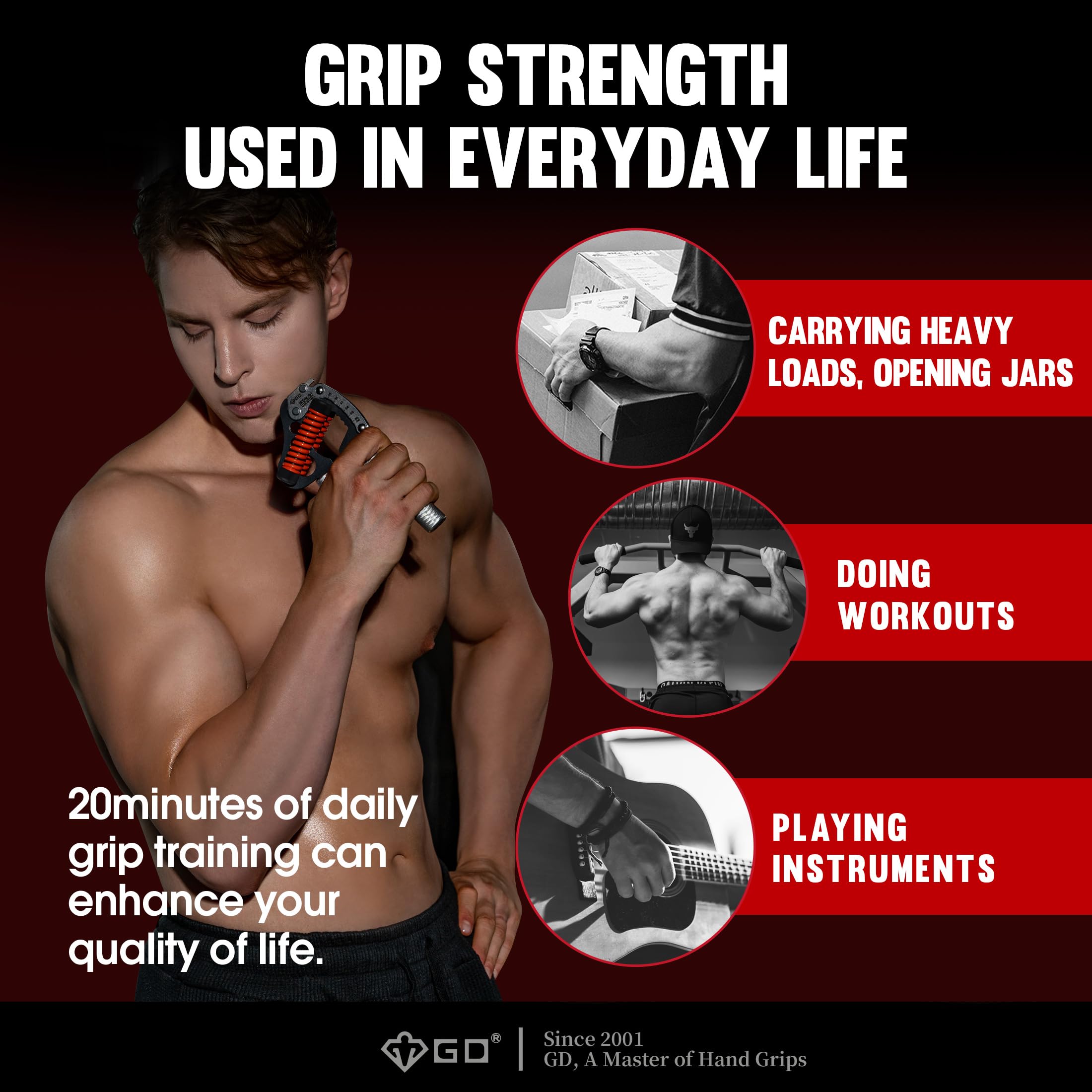 GD IRON GRIP Adjustable Hand Gripper - Silent & Durable Grip Strength Trainer for Forearm, Finger & Hand Workouts - Ideal for Athletes, Climbers, Rehabilitation & Office Stress Relief