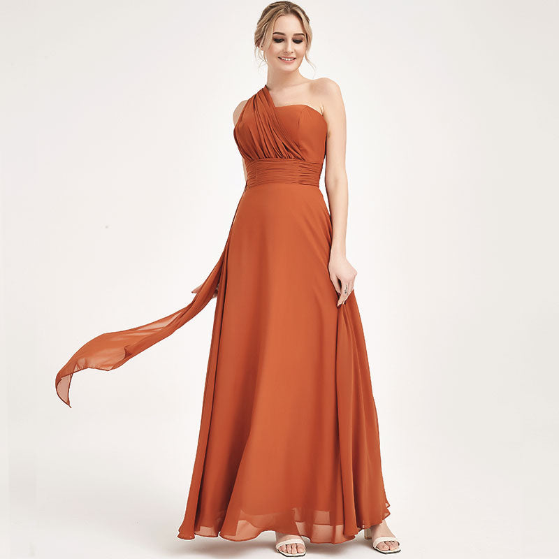 Elegant Convertible Chiffon Bridesmaid Dress - Wrap Style Burnt Orange Maxi Gown for Weddings & Formal Events