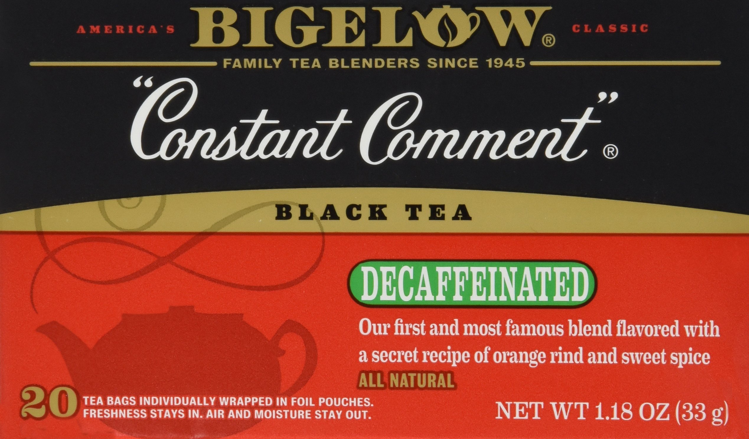 Bigelow Tea Constant Comment Decaf - 20 Tea Bags (Pack of 3) | Caffeine-Free Black Tea with Orange & Spice | Perfect for Relaxing Evenings & Stress Relief