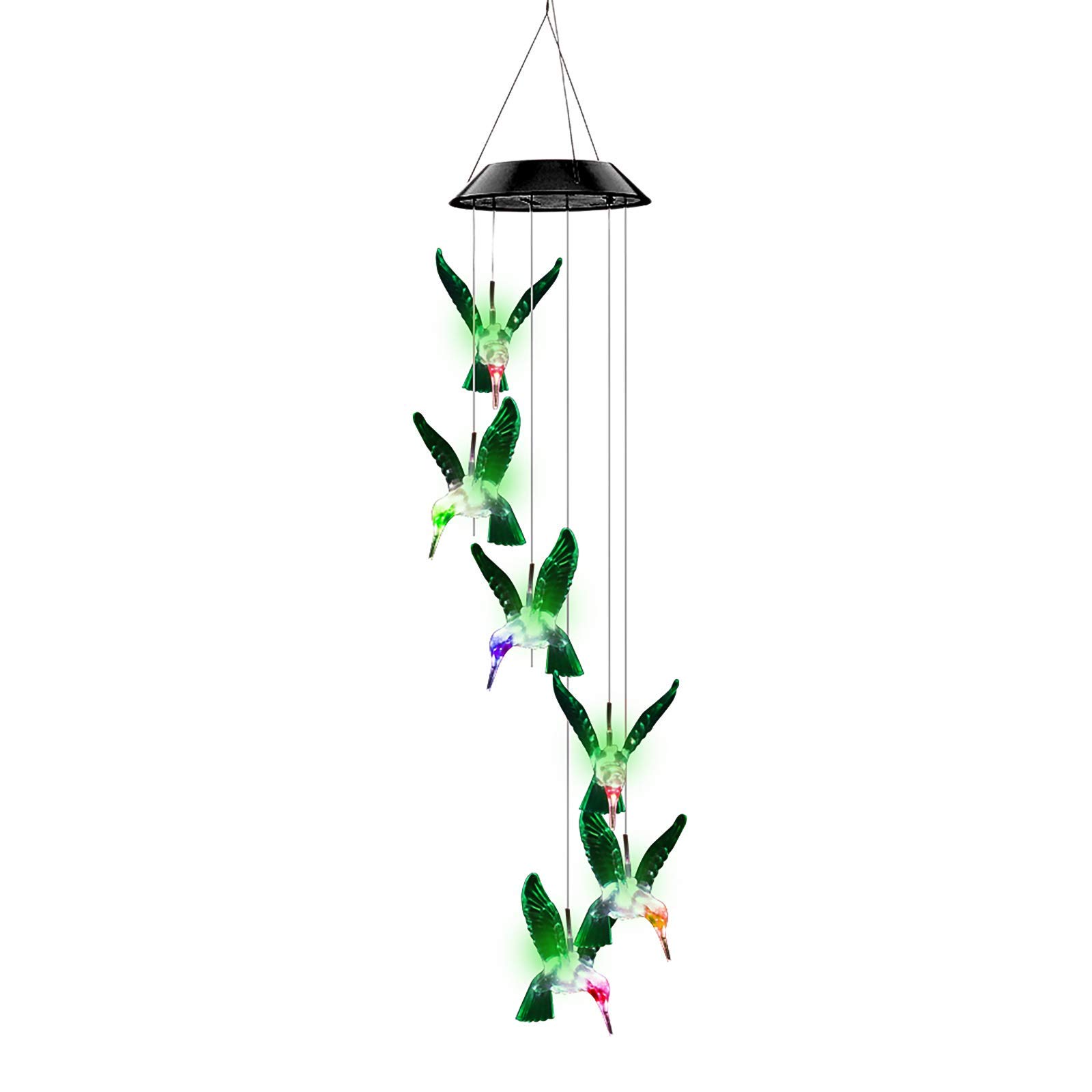 Color-Changing Solar LED Hummingbird Wind Chime - Waterproof Outdoor/Indoor Decor for Garden, Yard, Balcony | Perfect for Patio, Porch & Landscape Lighting at Night