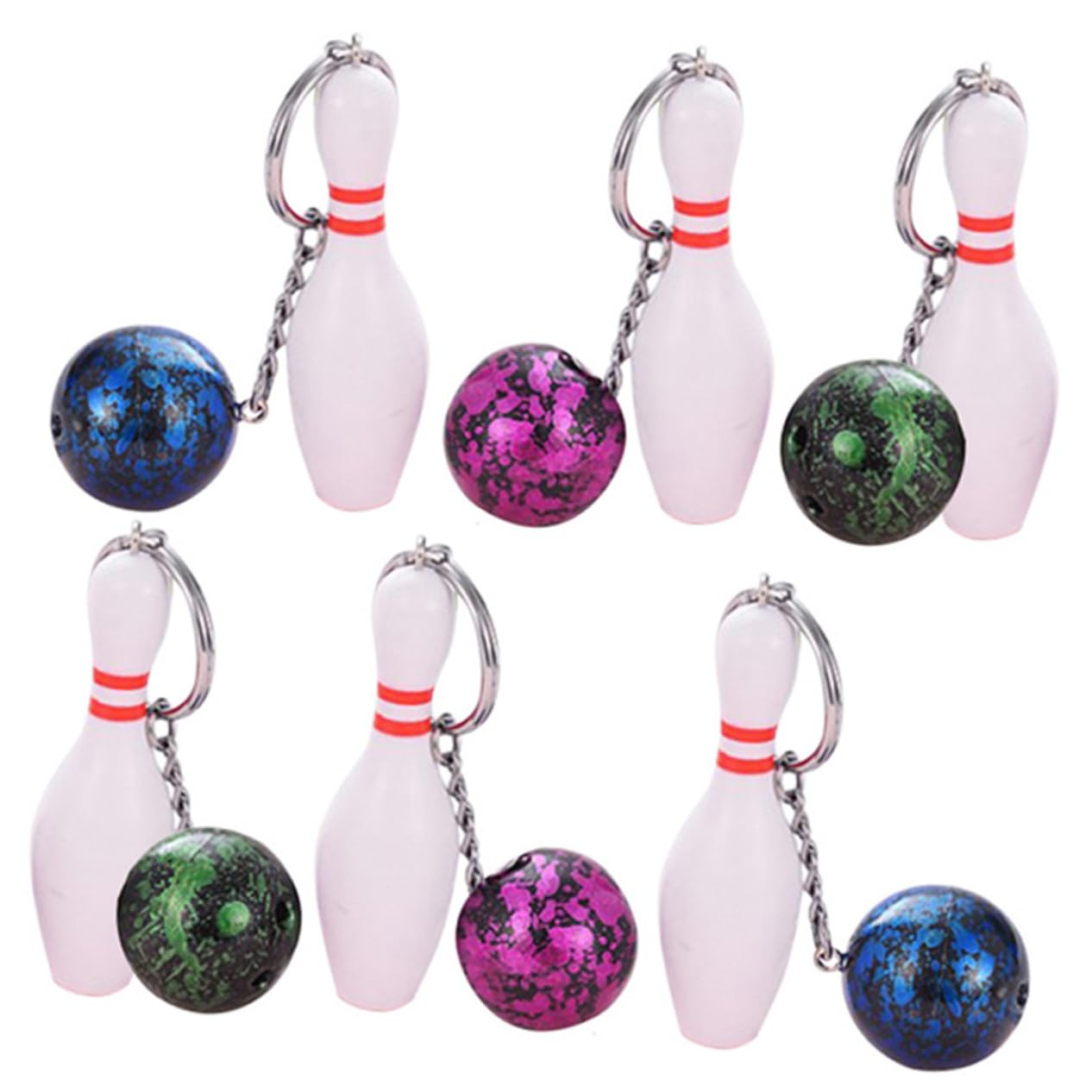Balacoo 6pcs Bowling Keychain Set - Plastic Bowling Pendant Key Rings for Backpack, Luggage & Keys - Cute Bag Charms for Bowling Fans & Sports Enthusiasts - Perfect for Gifts, Party Favors & Accessories