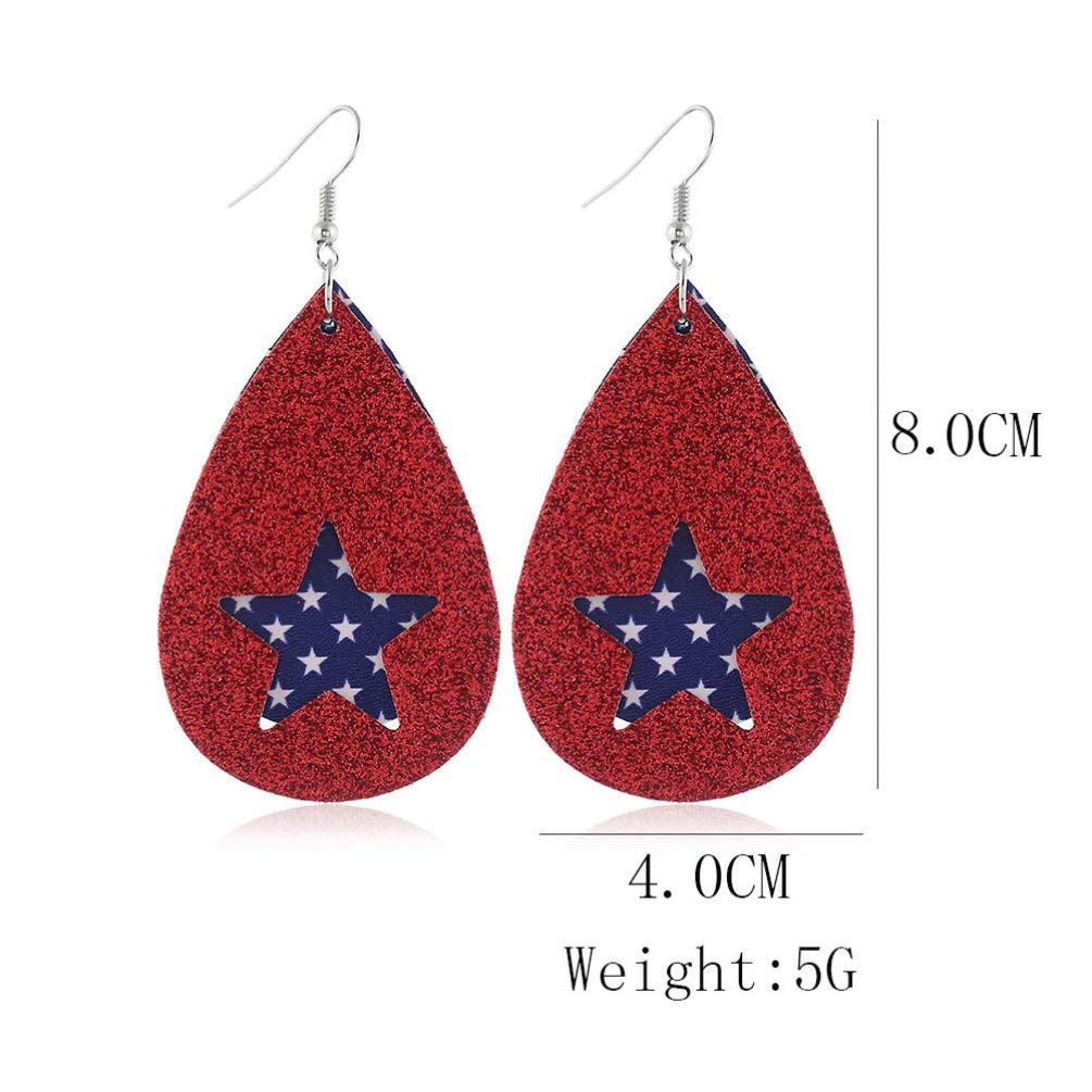4 Pairs Faux Leather Teardrop Earrings - Red White Blue Patriotic Jewelry for Women, USA Independence Day Dangle Earrings, Perfect for 4th of July Parties, Festivals & Patriotic Events