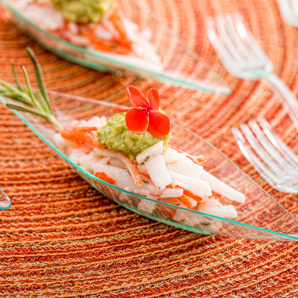 100-Pack Seagreen Plastic Canoe Dishes & 100-Pack Silver Mini Plastic Forks – Eco-Friendly Disposable Tableware for Parties, Picnics, and Outdoor Events