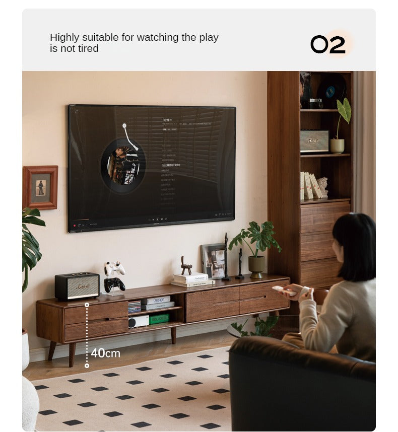 Solid Oak Wood TV Stand with Sliding Doors - Rustic Modern Entertainment Center for Living Room, Bedroom, or Home Theater