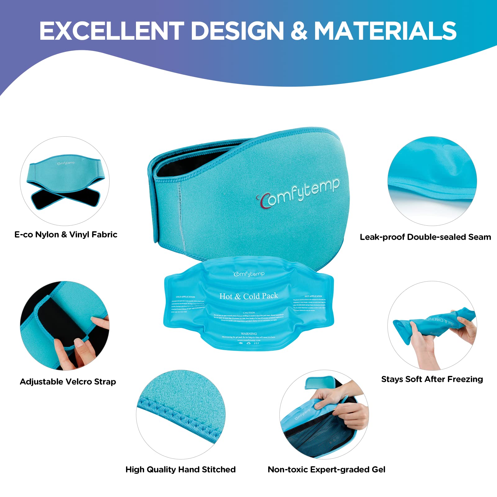 Comfytemp Reusable Gel Ice Pack for Back Pain Relief & Weighted Heating Pad Bundle - Soothe Muscle Aches, Cramps & Injuries at Home, Work or Gym