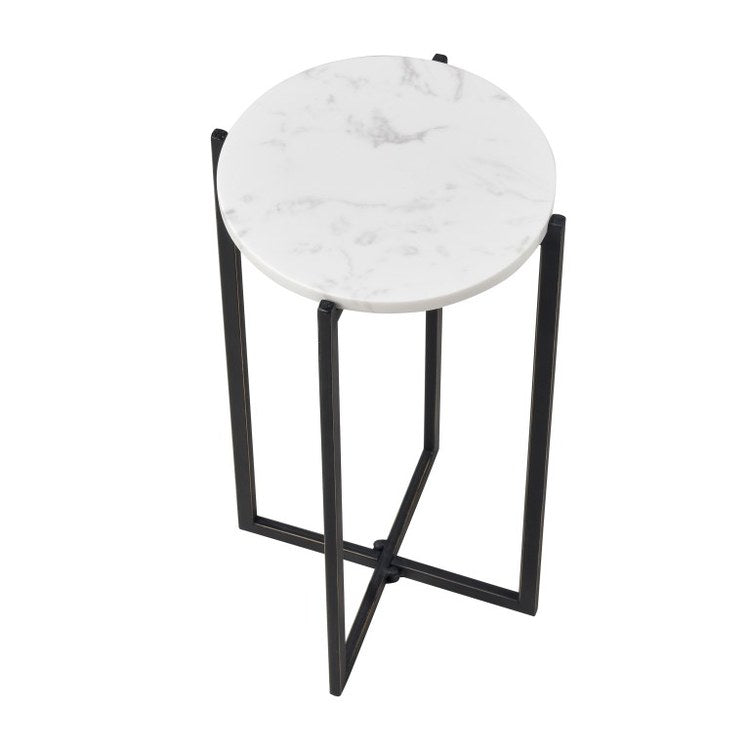 Lanier Round Accent Table - 10 x 18 Inches in Black & White - Perfect for Living Room, Bedroom, or Entryway Decor
