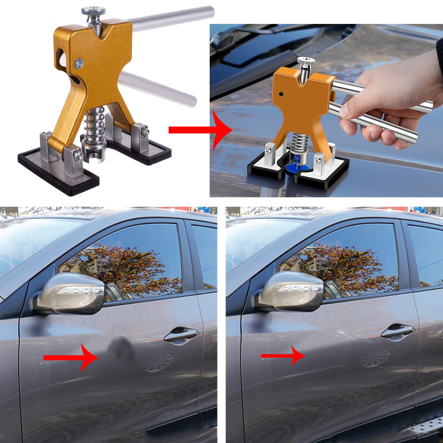Paintless Dent Repair Kit - Car Dent Puller Tool for Auto Body, Motorcycle & Refrigerator | Professional Dent Removal Kit with Golden Lifter | Perfect for DIY Auto Repair, Home Appliance Maintenance & Motorcycle Dent Fixing