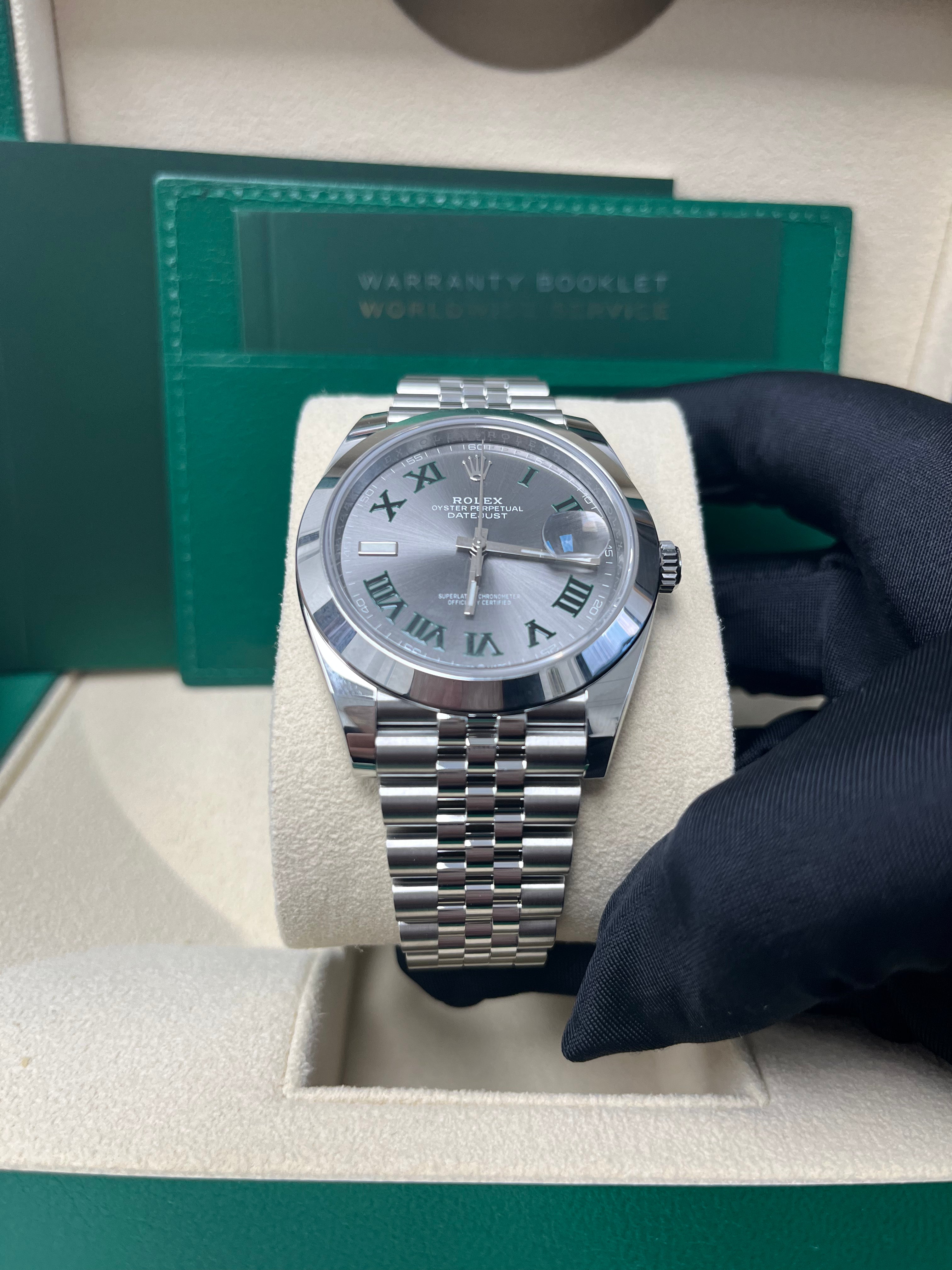 Rolex Datejust 41 Stainless Steel Watch - Wimbledon Slate Green Roman Dial, Smooth Bezel & Jubilee Bracelet (Ref# 126300) | Luxury Dress Watch for Men, Business & Formal Occasions
