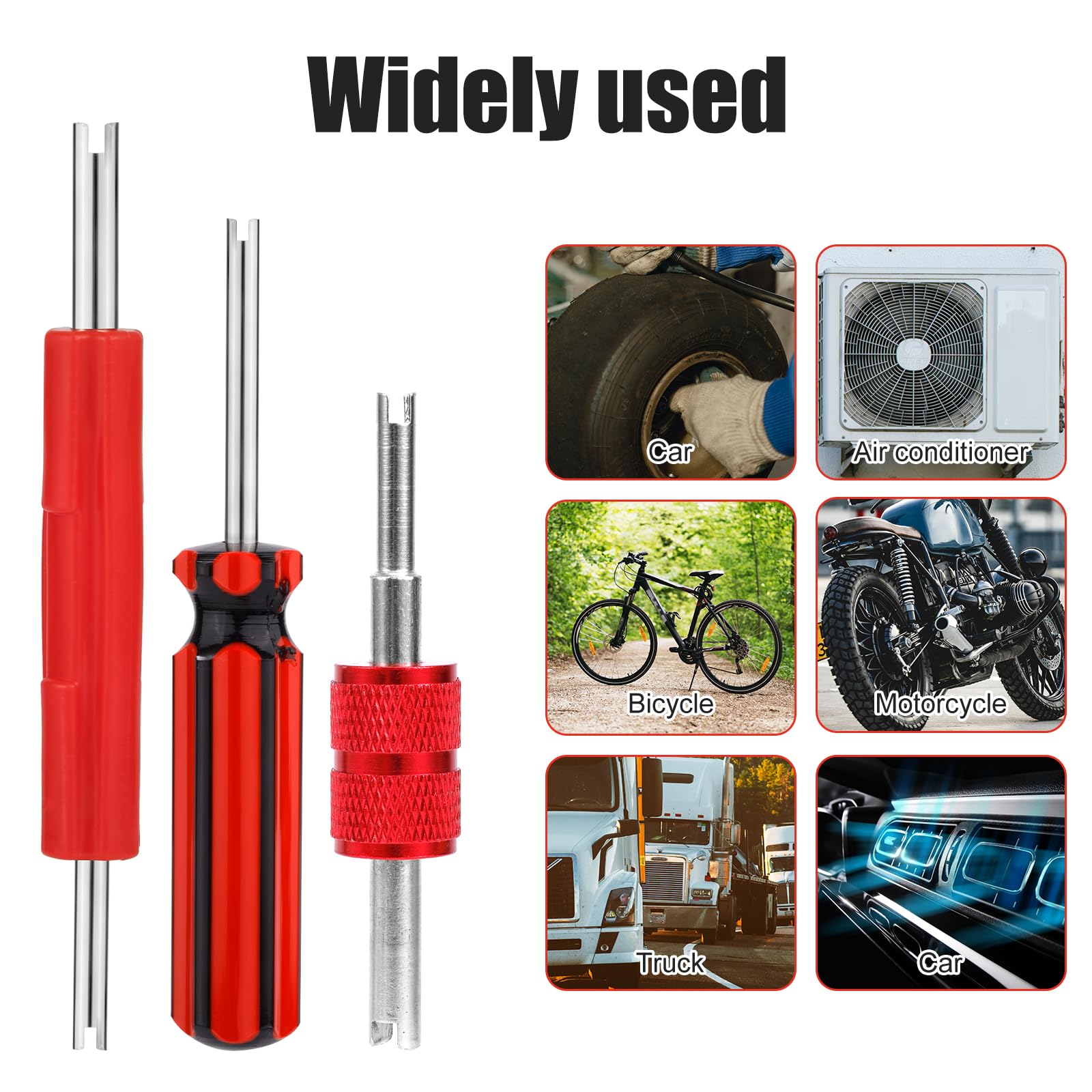 6-Piece Valve Stem Remover Tool Set - Dual & Single Head Tire AC Valve Core Wrench for Schrader A/C Kit Repair, Car Air Conditioner & RV Tire Valve Maintenance (Red) - Perfect for Auto Shops & DIY Tire Inflation