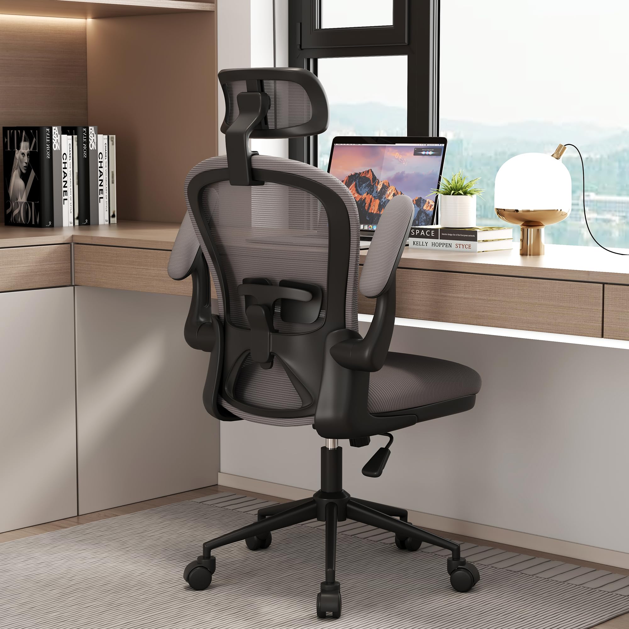 Ergonomic Office Chair with Adjustable Lumbar Support & Headrest - Breathable Mesh Desk Chair with Adjustable Arms & Wheels - Home Office Computer Chair for Long Hours Work (Black) - Perfect for Remote Work, Gaming & Study Sessions