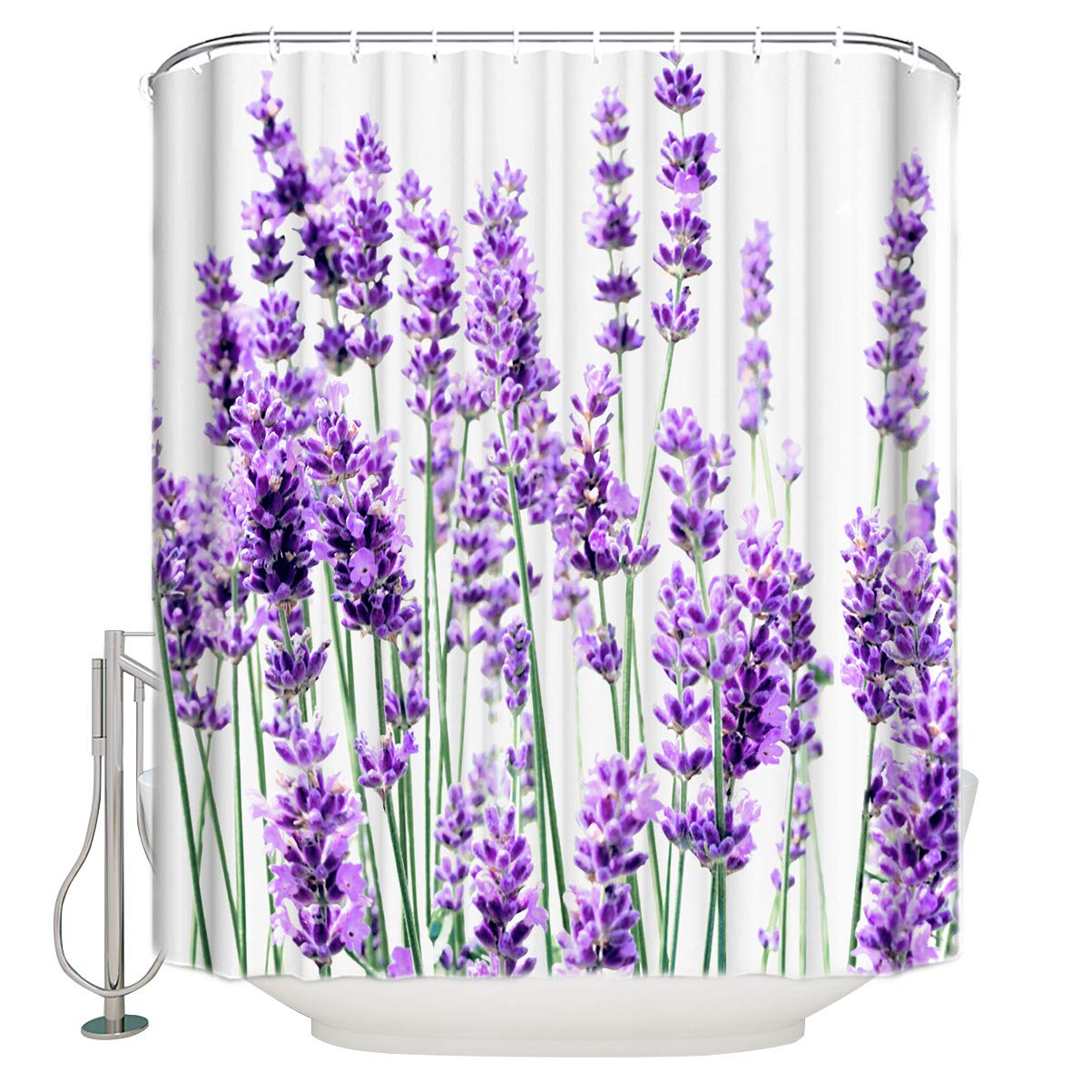 Sunflower Shower Curtain Set with Hooks - Waterproof Bathroom Decor for Women & Men - Purple Lavender Floral Design - 66x72 Inch - Perfect for Home, Hotel & Spa Decorations
