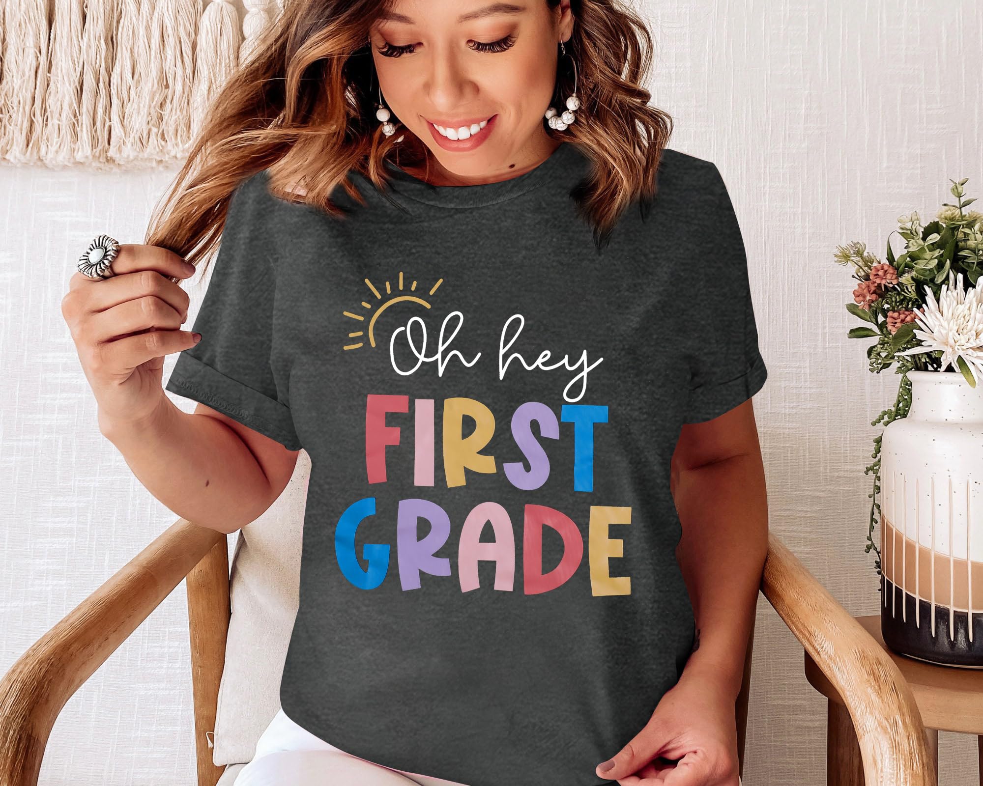 Best DUTUT First Grade Teacher T-Shirt for Women - Back to School Letter Print Top, Teacher Appreciation Gift, Comfortable Short Sleeve Blouse - Perfect for Classroom, Teacher's Day & School Events