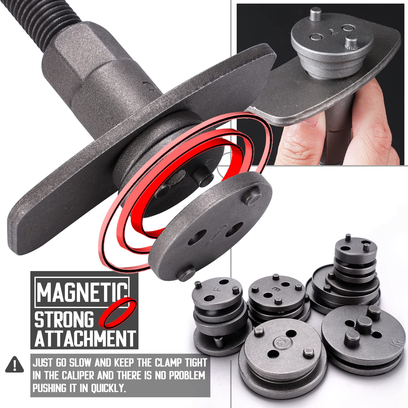 22Pcs Brake Caliper Compression Tool Kit - Caliper Piston Compressor, Wind Back Tool with Thrust Bolt Assemblies, Retaining Plates & 18 Disc Adapters (Red) - Perfect for DIY Brake Repairs, Auto Maintenance & Professional Mechanic Use