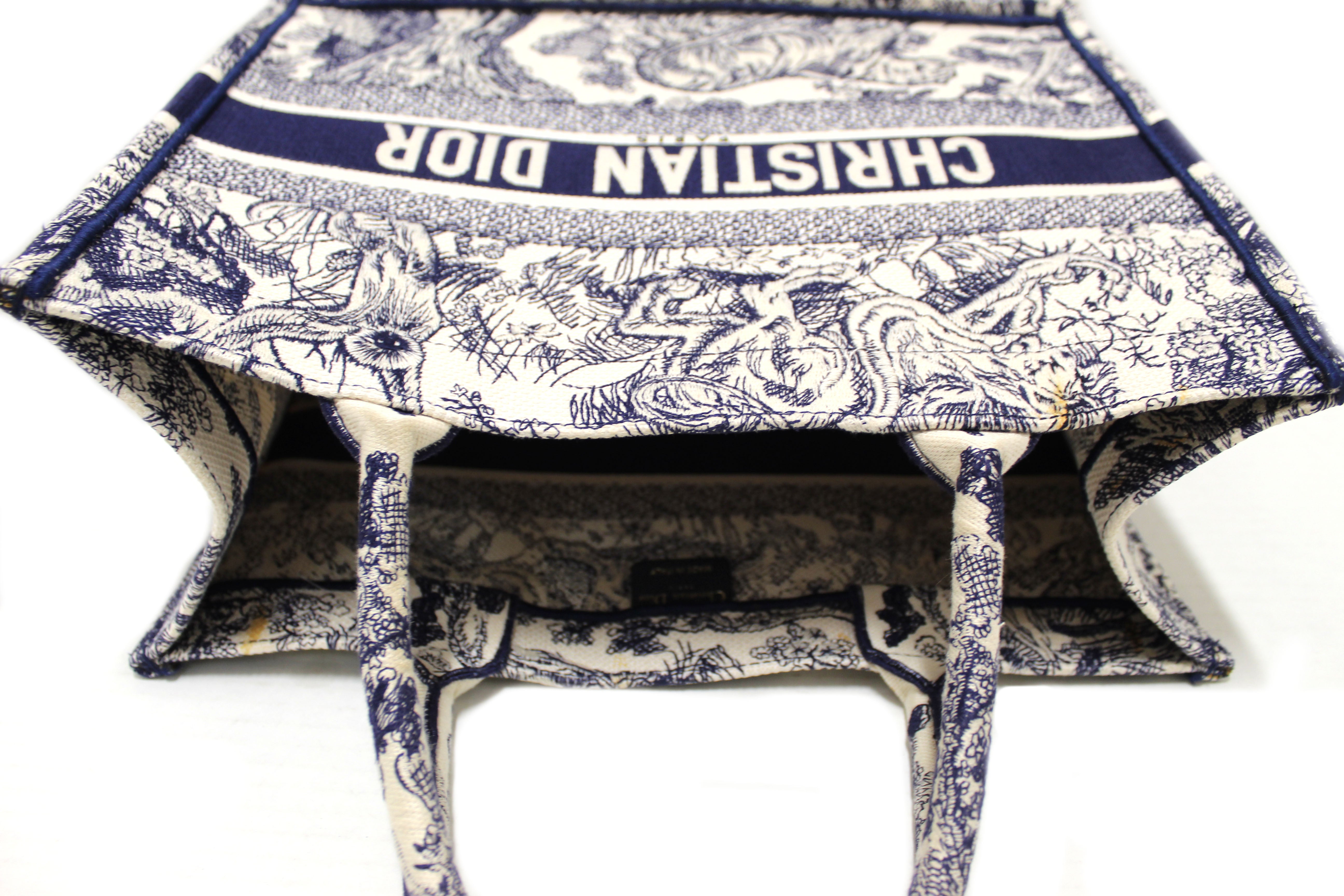 Authentic Christian Dior Blue Toile de Jouy Embroidery Medium Dior Book Tote Bag - Luxury Designer Handbag for Women, Perfect for Travel, Work & Everyday Use