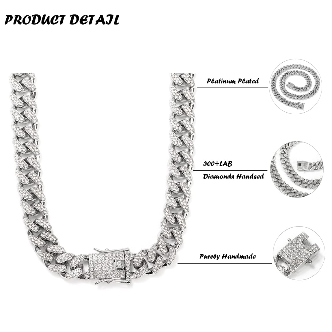 HUITIAN Cuban Link Chain for Men & Women - 14K Gold & Sterling Silver Miami Cuban Necklace with Diamond Iced-Out Bling | Hip Hop Jewelry for Parties, Gifts & Streetwear Fashion