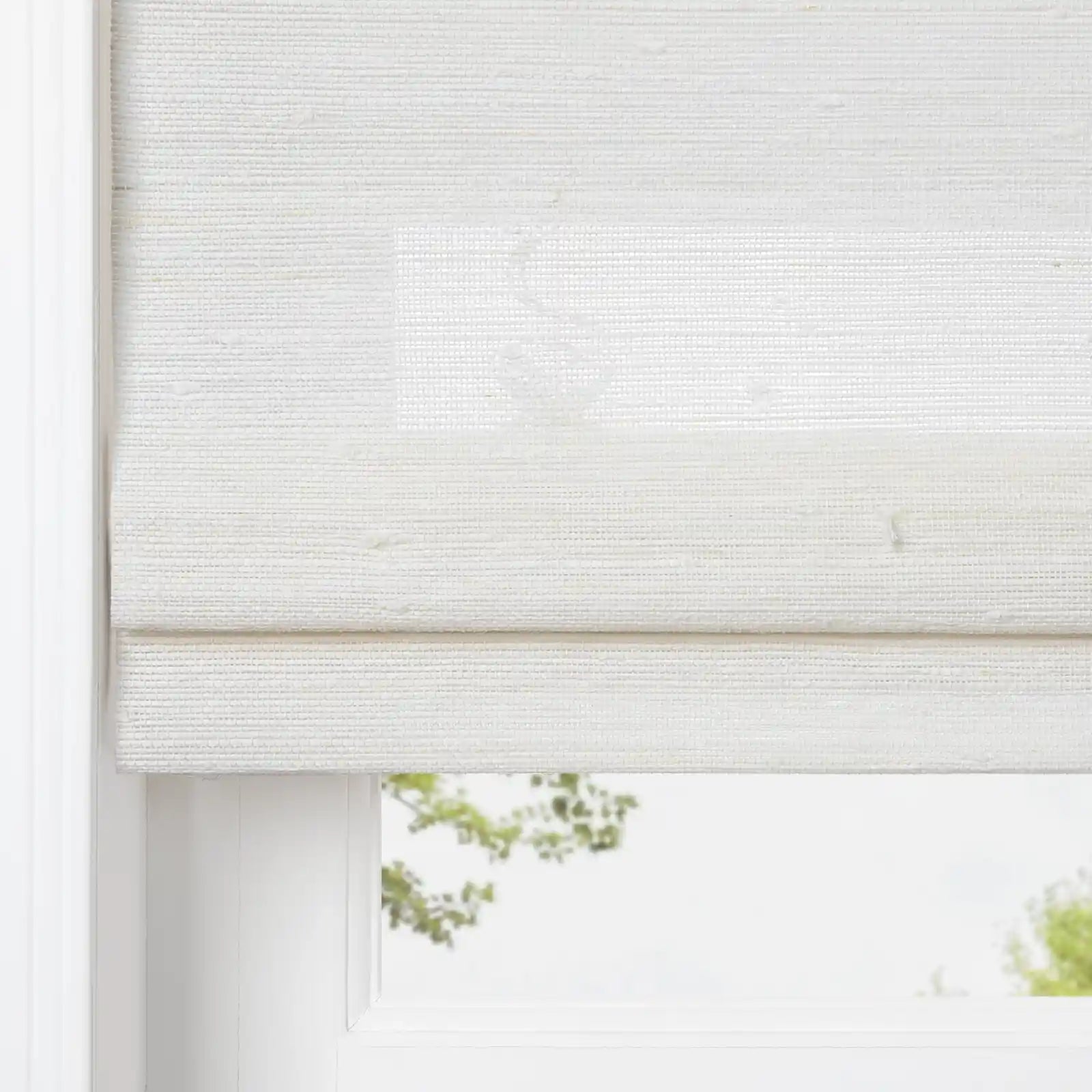 Natural Ramie Cordless Woven Wood Shade - White Rattan Top Down Bottom Up Window Treatment for Living Room & Bedroom