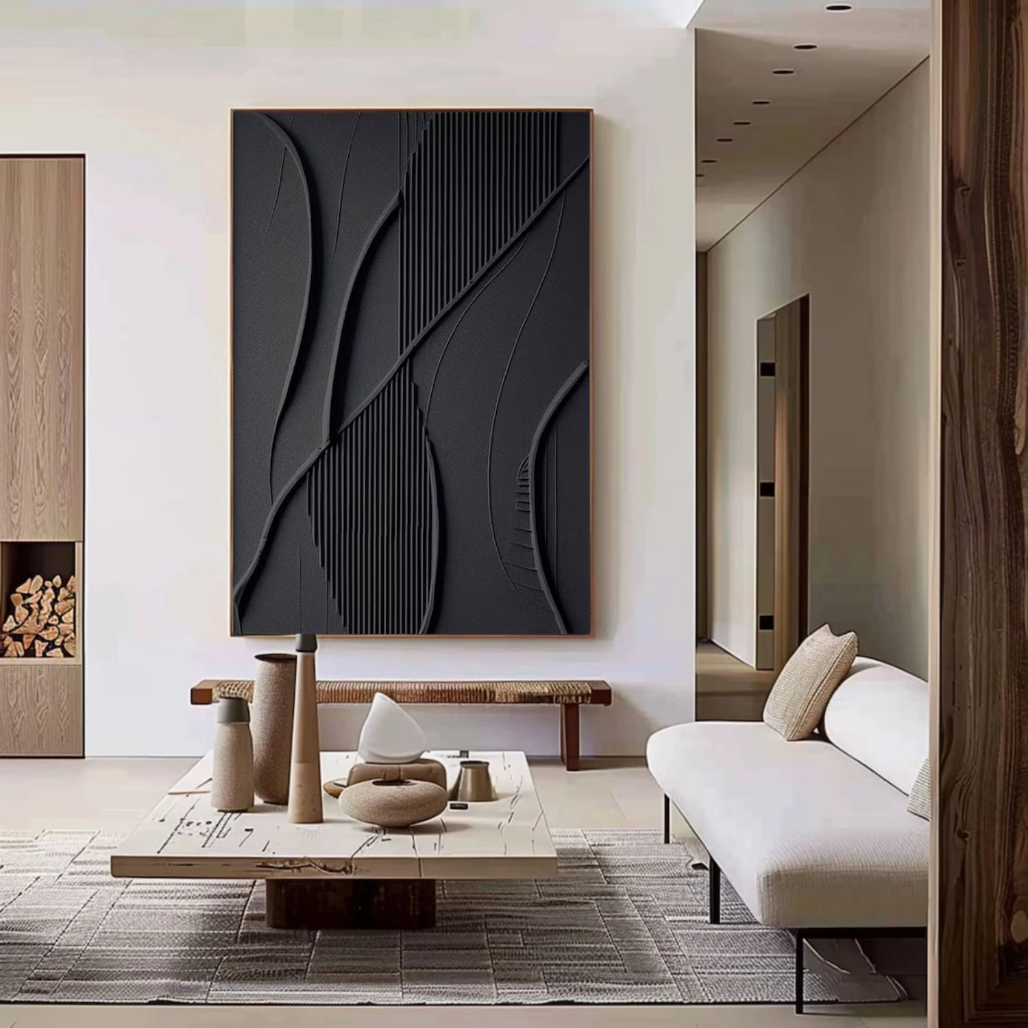 Black Minimalist Textured Abstract Wall Art Painting #MZ138 - Modern Home Decor for Living Room, Bedroom & Office