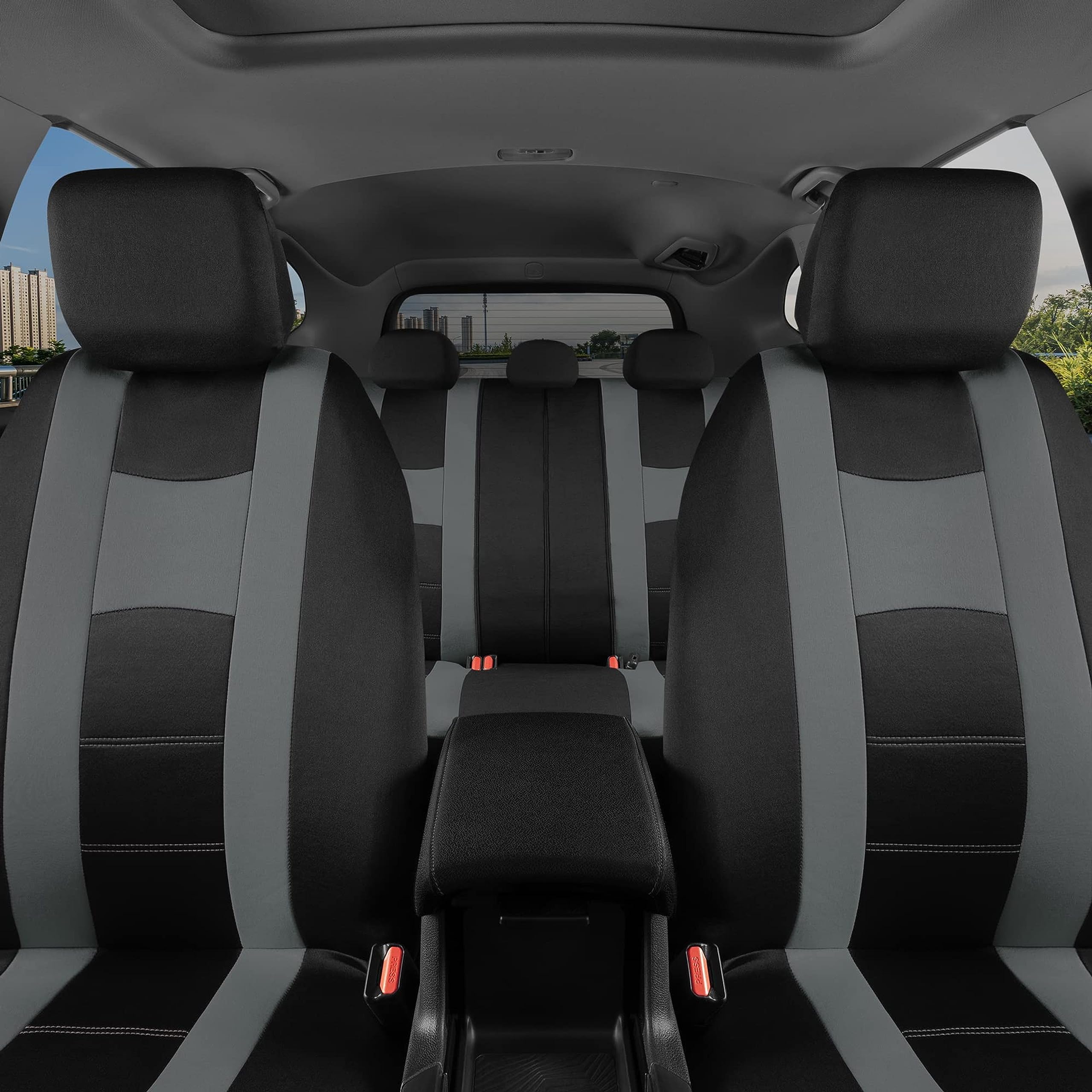 BDK Car Seat Covers Full Set - Light Gray Two-Tone for Cars, Trucks & SUVs - Perfect for Daily Commute & Road Trips