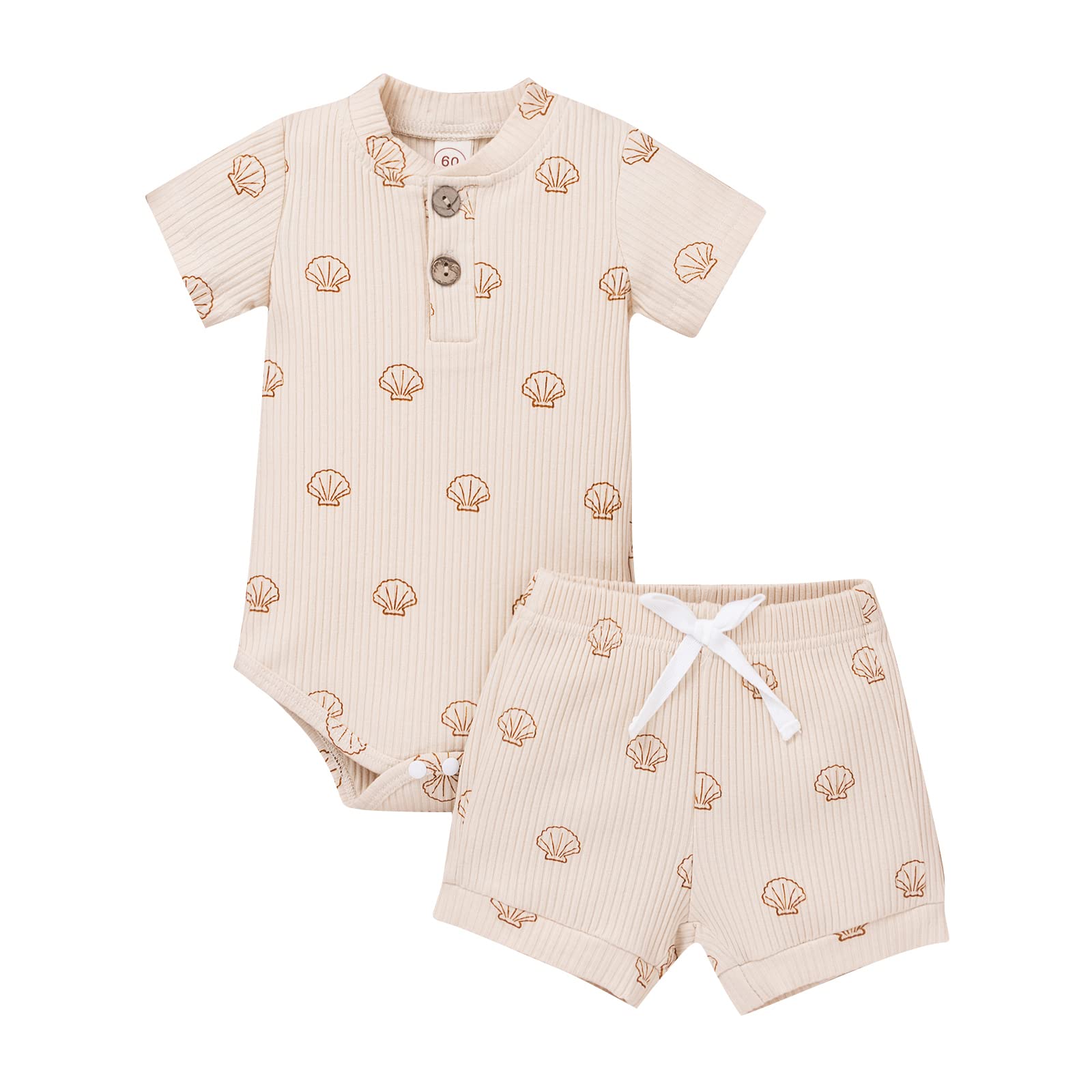 Newborn Baby Boy Girl Summer Clothes Set - 2PCS Unisex Waffle Cotton Short Sleeve Romper & Shorts Outfits for Boys & Girls | Perfect for Playtime, Beach Trips & Family Photos