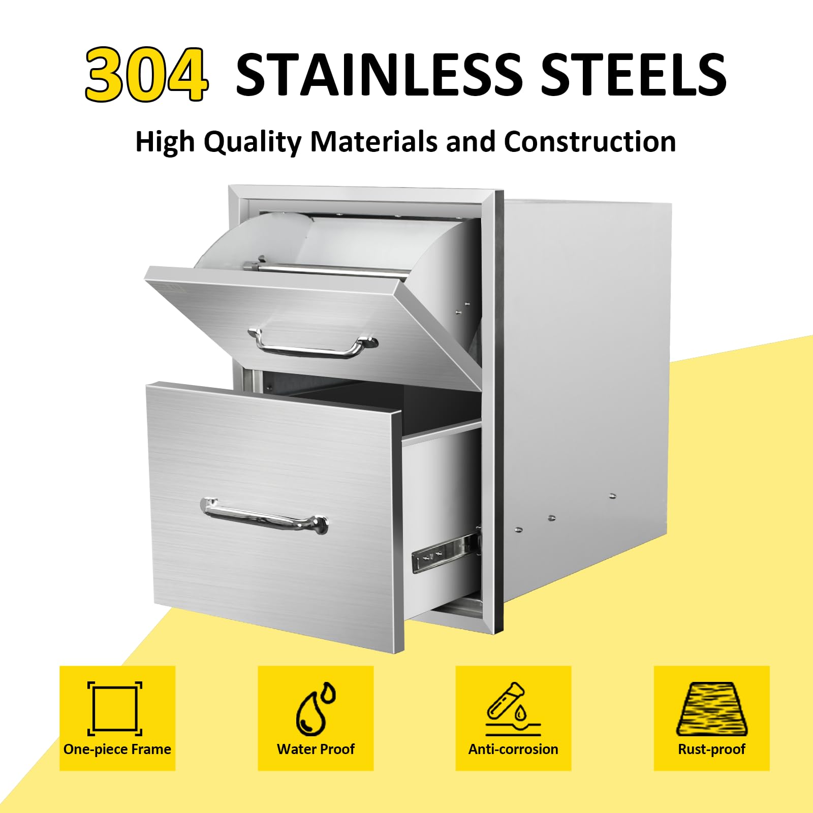 Stainless Steel Outdoor Kitchen Drawers with Paper Towel Holder & Chrome Handle - 16