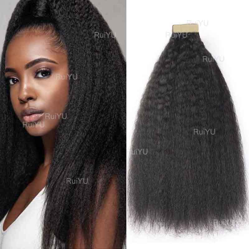 16 Inch Kinky Yaki Straight Tape-In Hair Extensions - 200g 80pcs 2 Bundles 100% Remy Human Hair - Natural Black Seamless Skin Weft for Women - Perfect for Daily Styling, Special Occasions & Volume Enhancement
