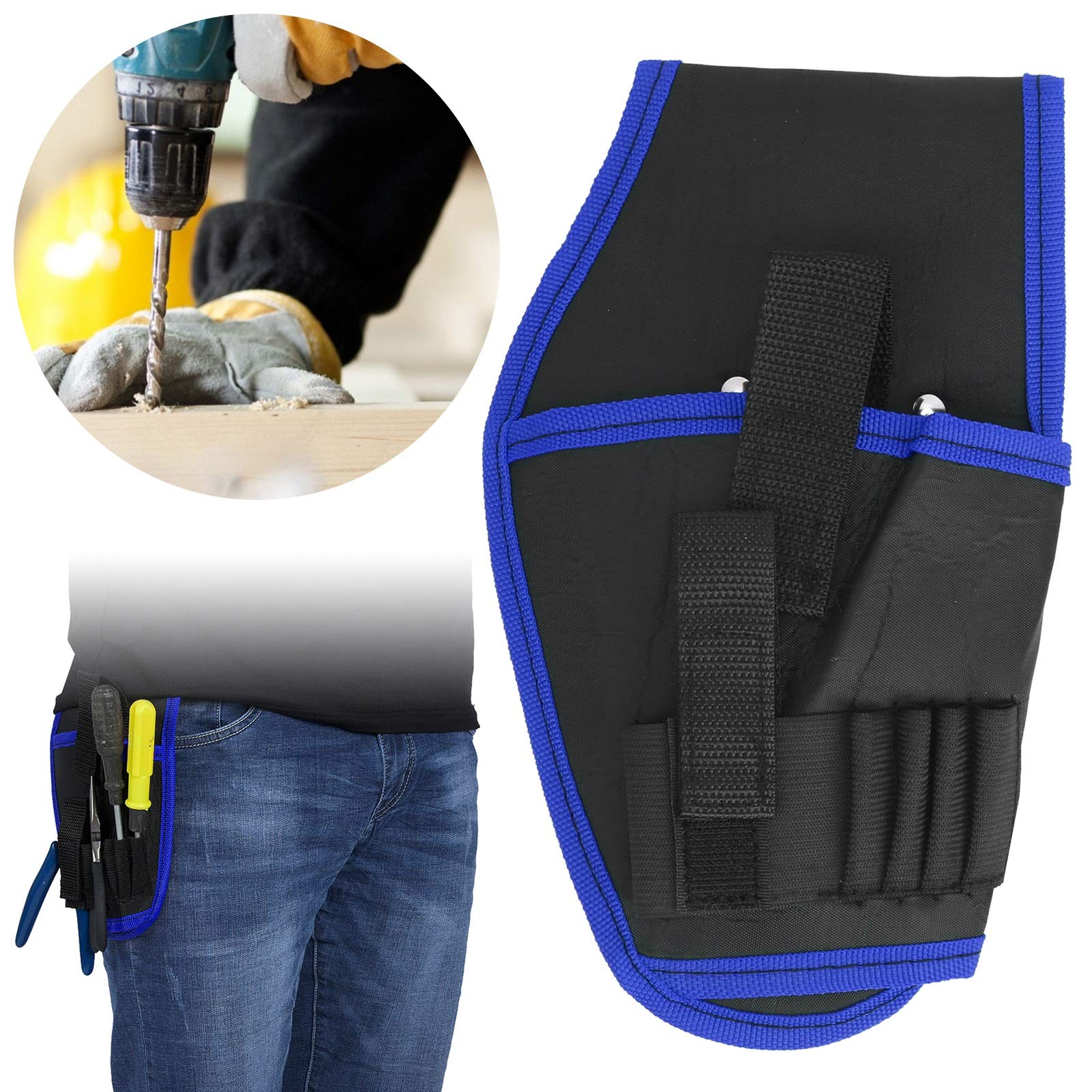 2Pcs Heavy Duty Electric Drill Pouch - Portable Multifunctional Tool Belt Pouch for Cordless Drills & Electrician Tools (Blue) - Ideal for Construction, DIY Projects & Professional Electricians
