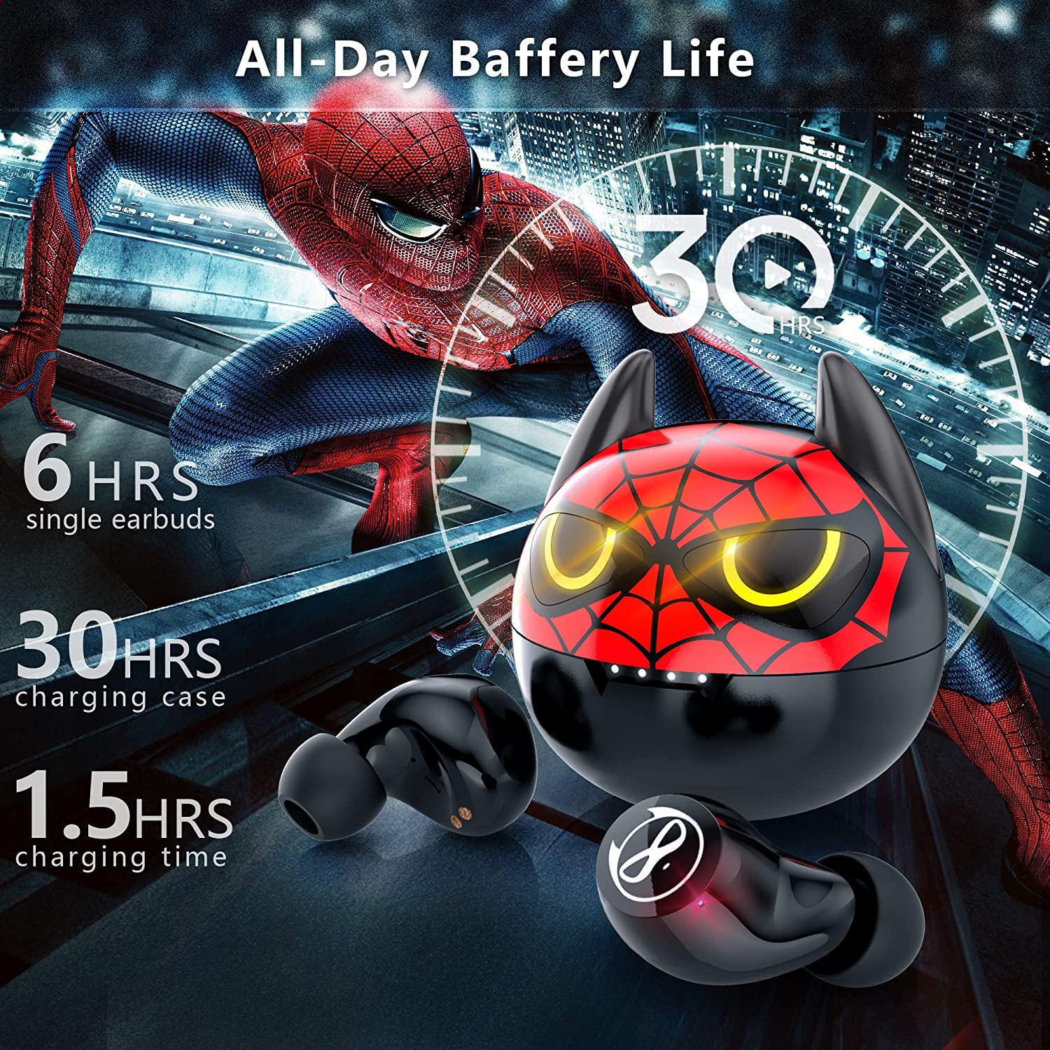 Wireless Earbuds with Touch Control - Stereo Sound Bluetooth Earphones & Red Cartoon Charging Case | Perfect for Gym, Running, Travel & Daily Commute